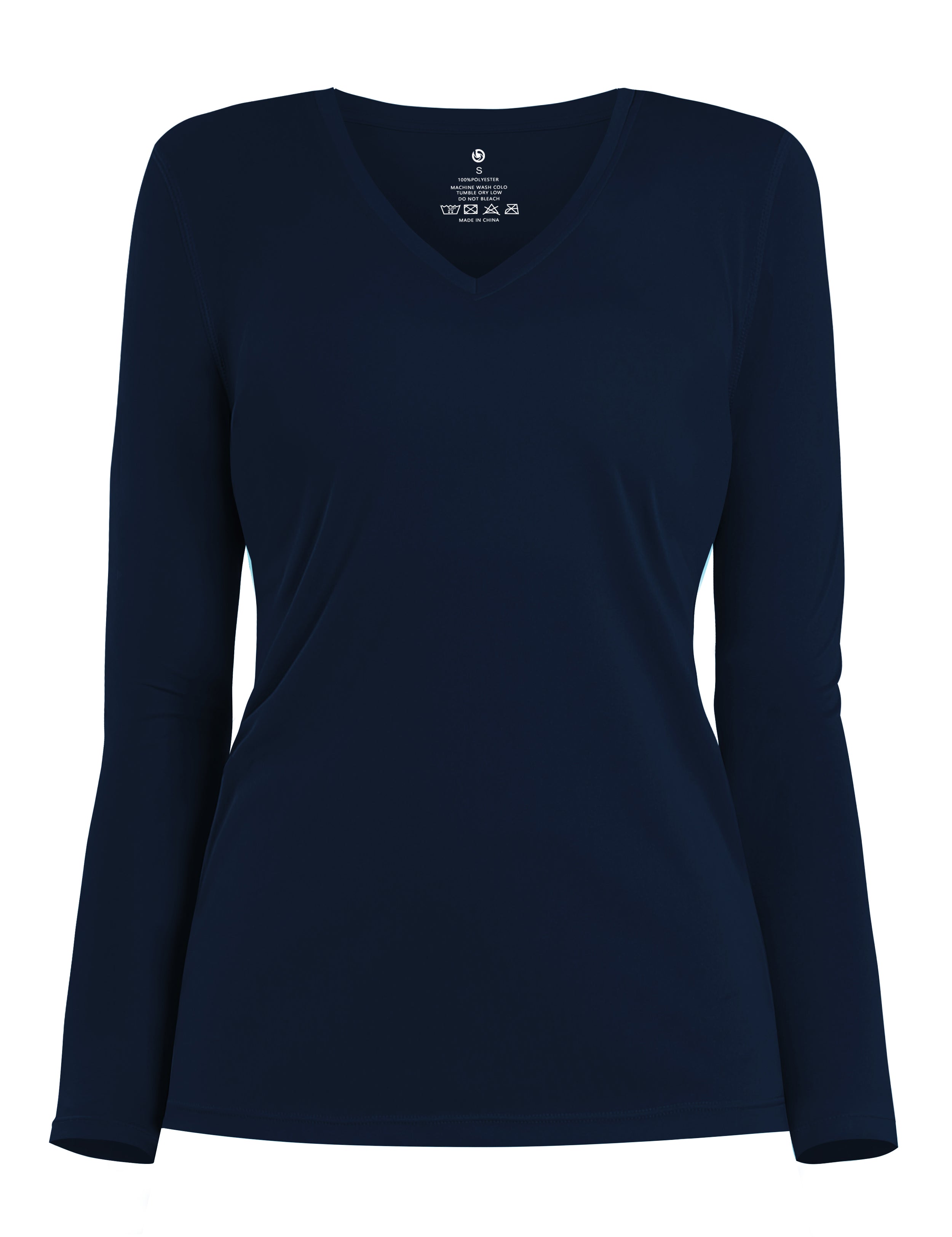 V Neck Long Sleeve Athletic Shirts darknavy_Biking