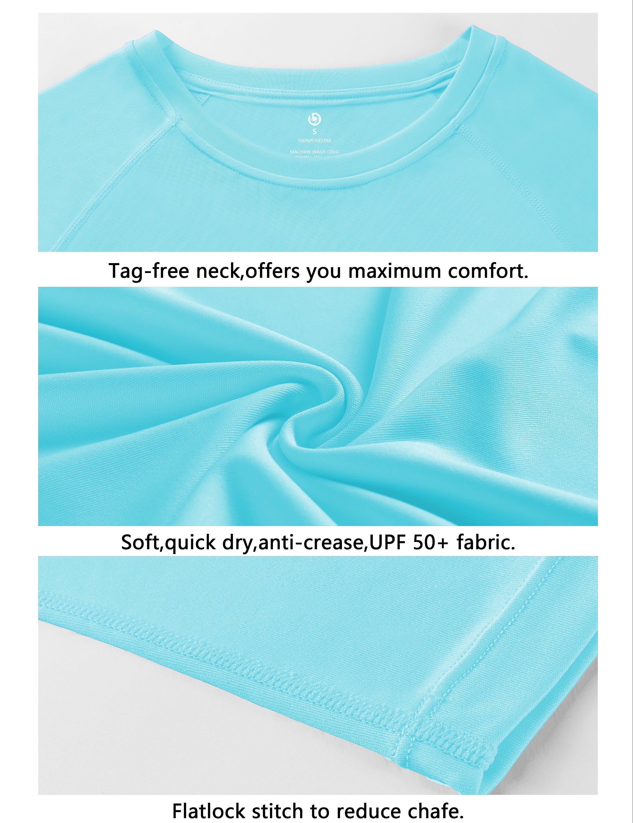 Long Sleeve Athletic Shirts blue 100% polyester Lightweight Slim Fit UPF 50+ blocks sun's harmful rays Treated to wick moisture, dries ultra-fast