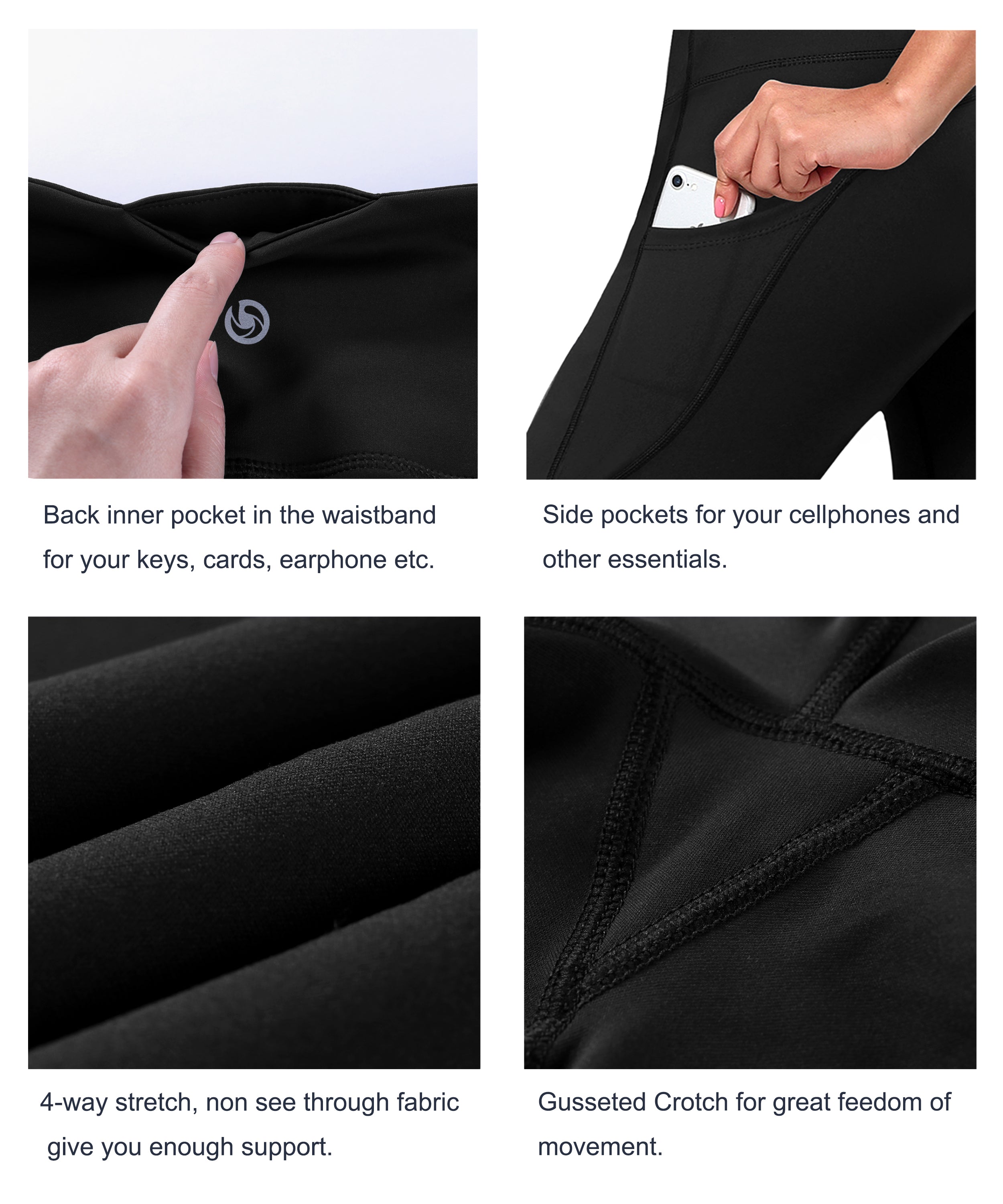 29" 31" 33" 35" 37"  Side Pockets Bootcut Leggings jetblack_Jogging
