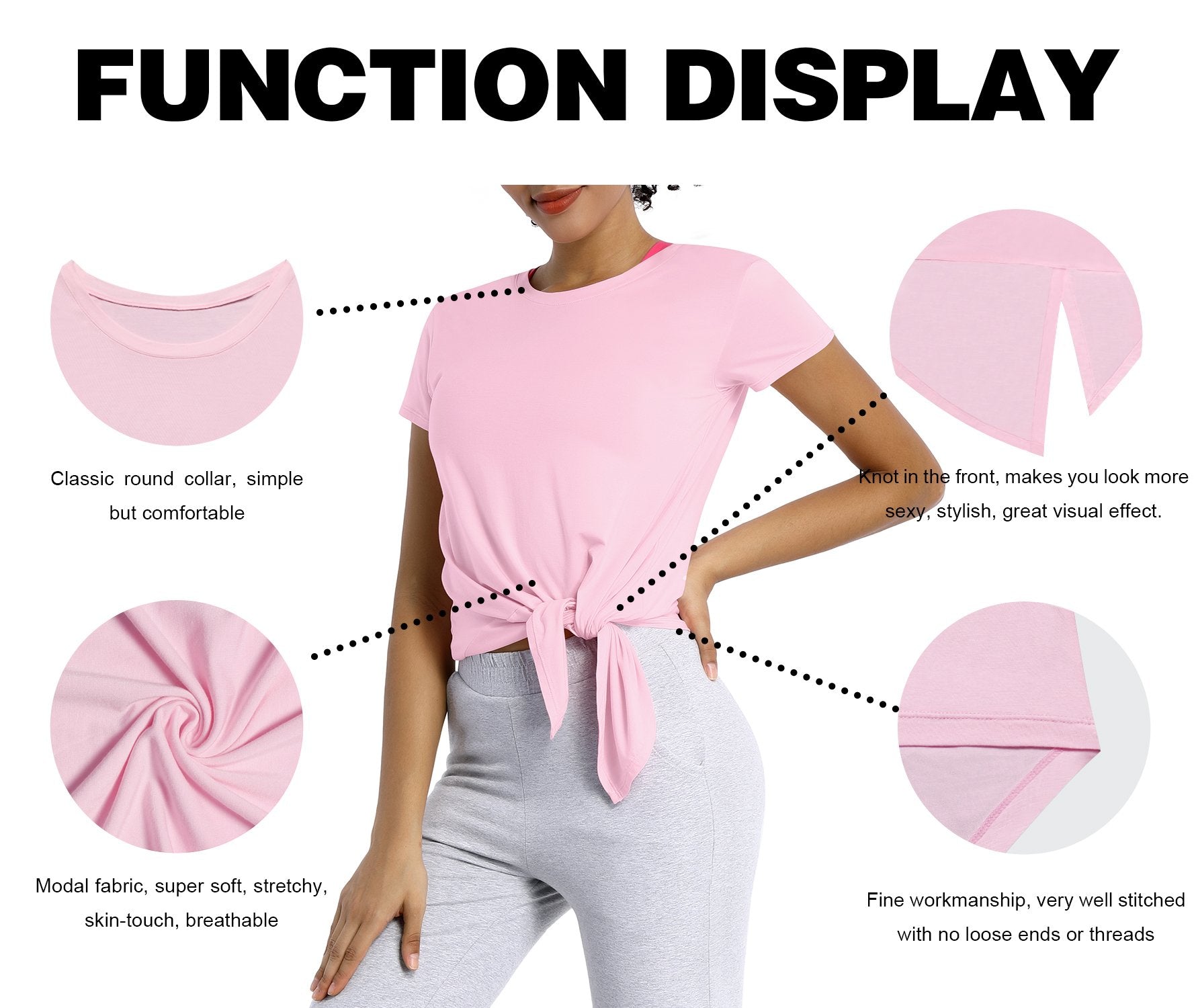 Tie Up Crop Top Short Sleeve T-Shirt lightpink ins_Biking