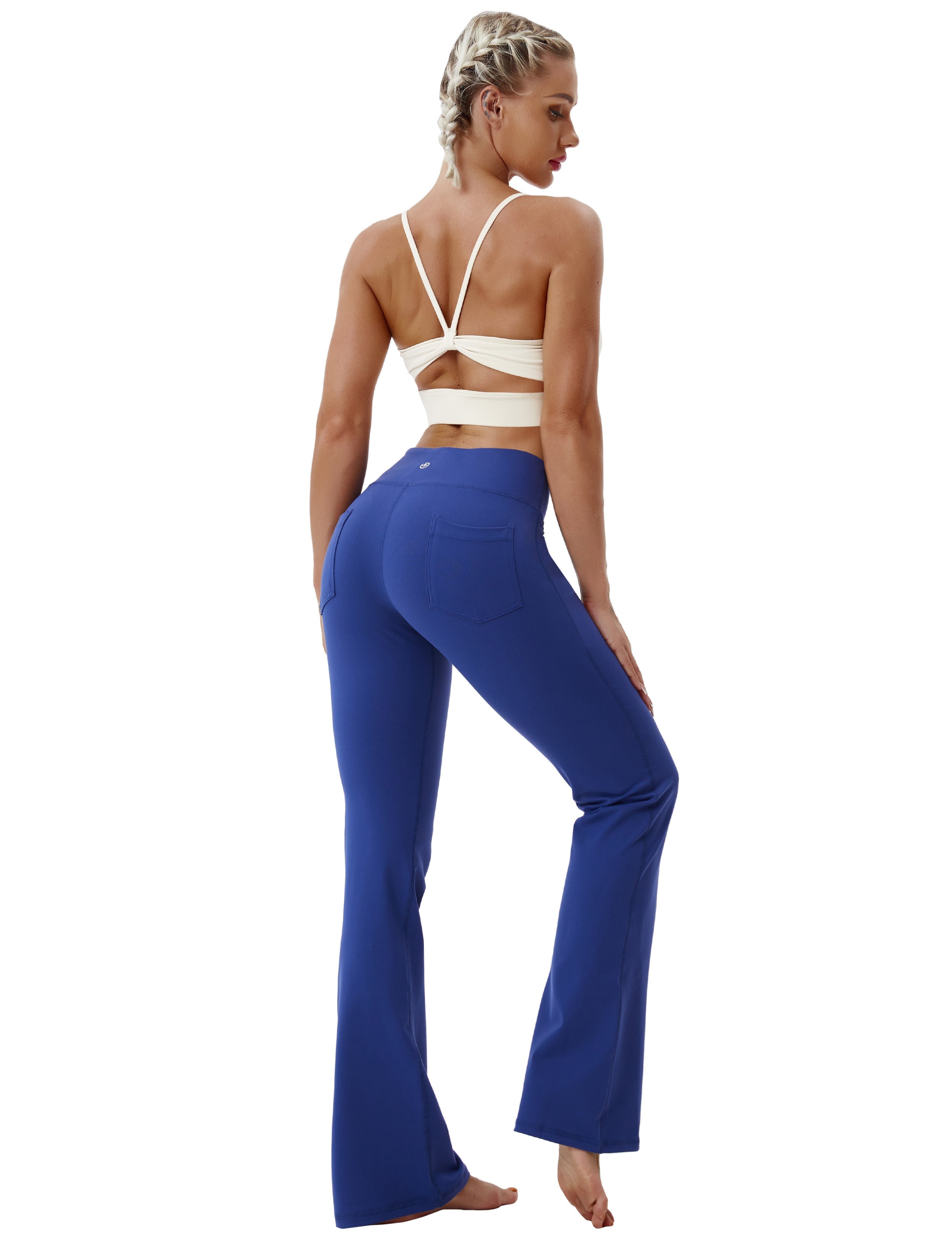 Back Pockets Bootcut Leggings navy 87%Nylon/13%Spandex Fabric doesn't attract lint easily 4-way stretch No see-through Moisture-wicking Inner pocket Four lengths