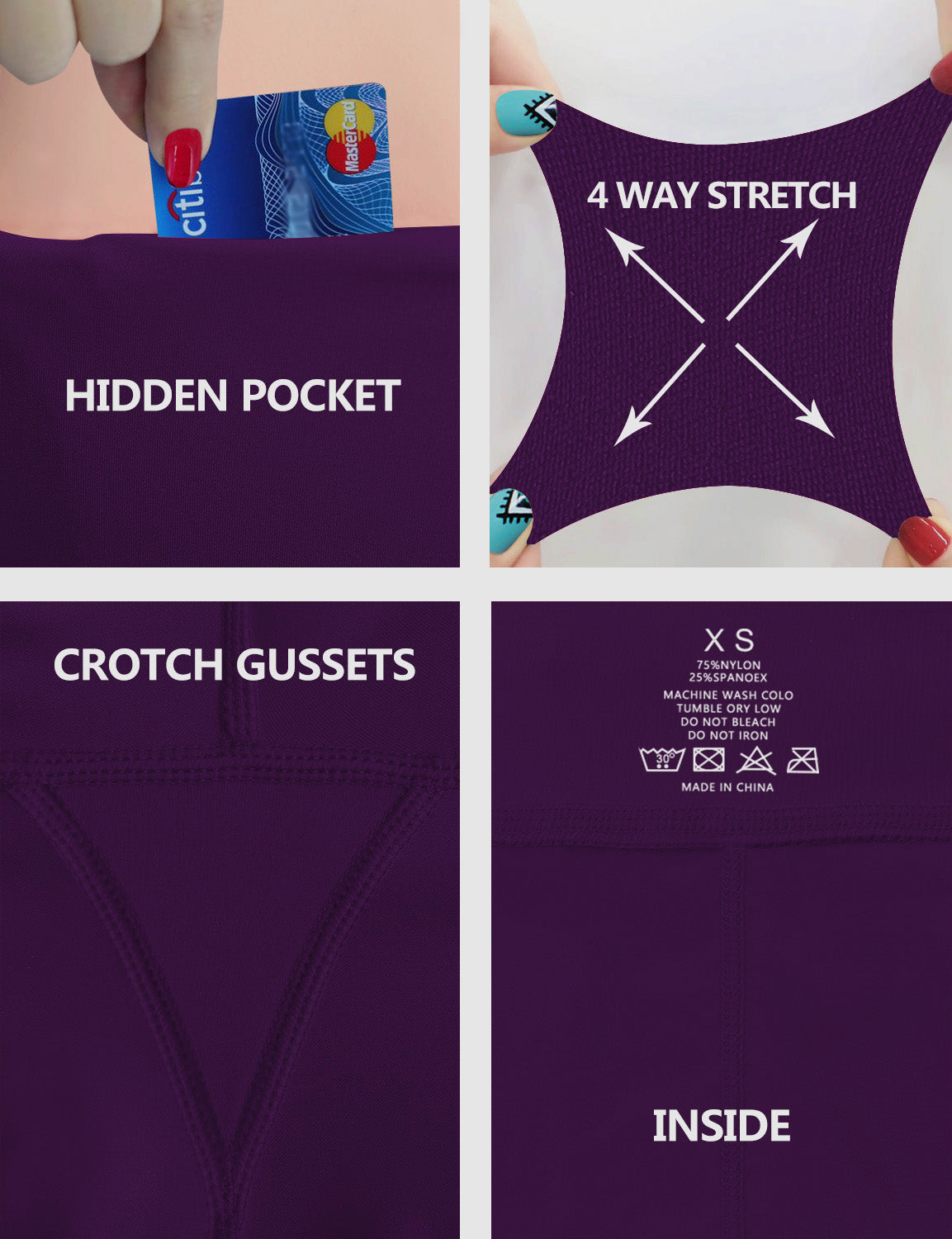 22" High Waist Side Pockets Capris eggplantpurple_Gym