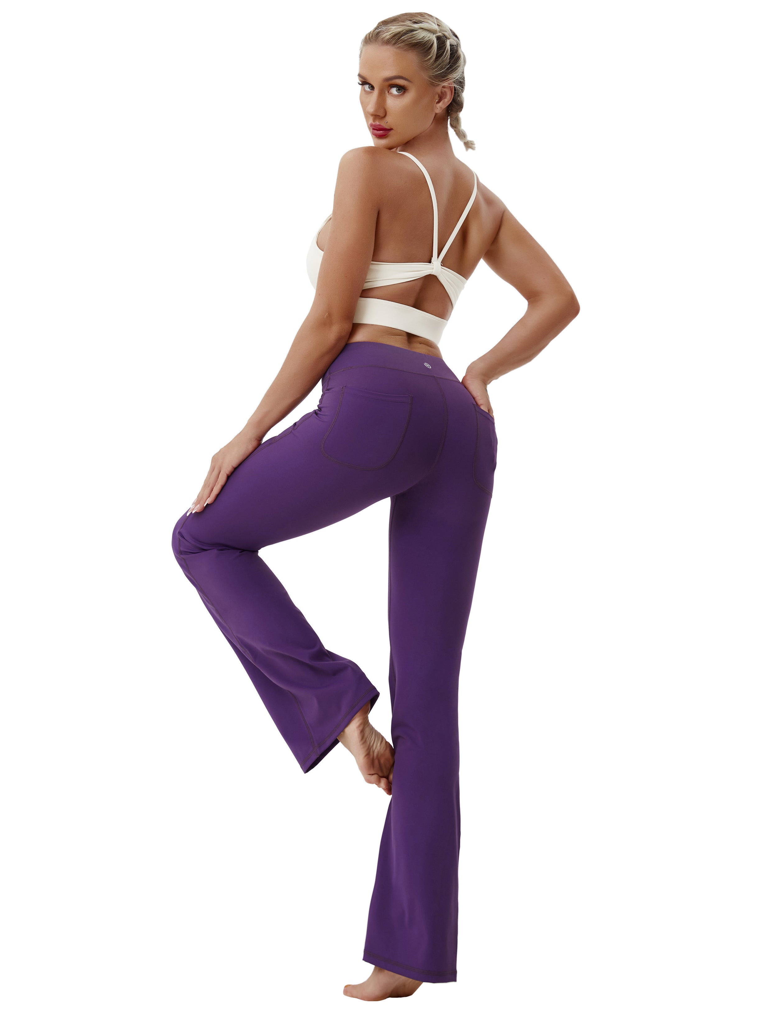 4 Pockets Bootcut Leggings eggplantpurple 75%Nylon/25%Spandex Fabric doesn't attract lint easily 4-way stretch No see-through Moisture-wicking Inner pocket Four lengths