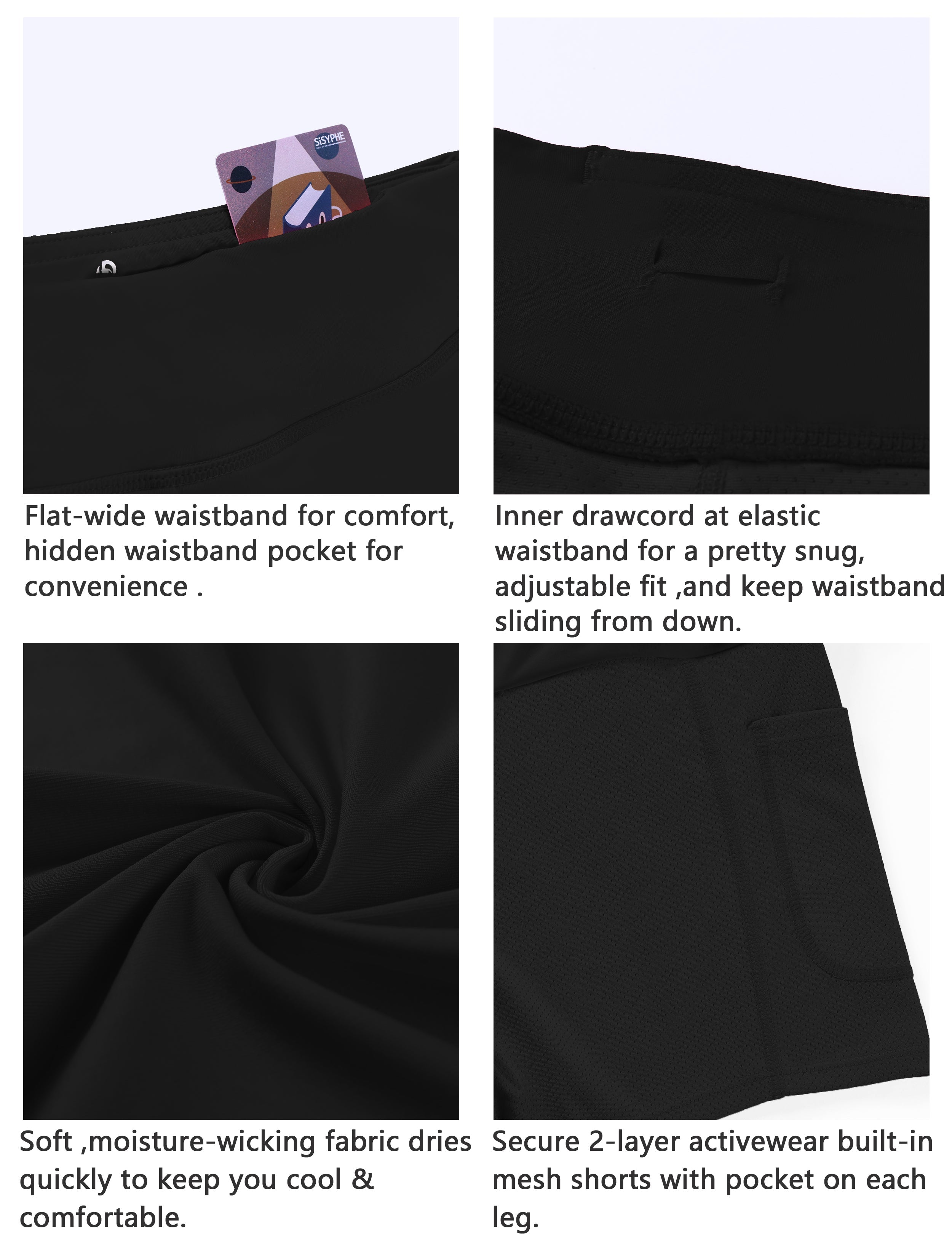 Athletic Tennis Golf Pleated Skort with Pocket Shorts black_Gym