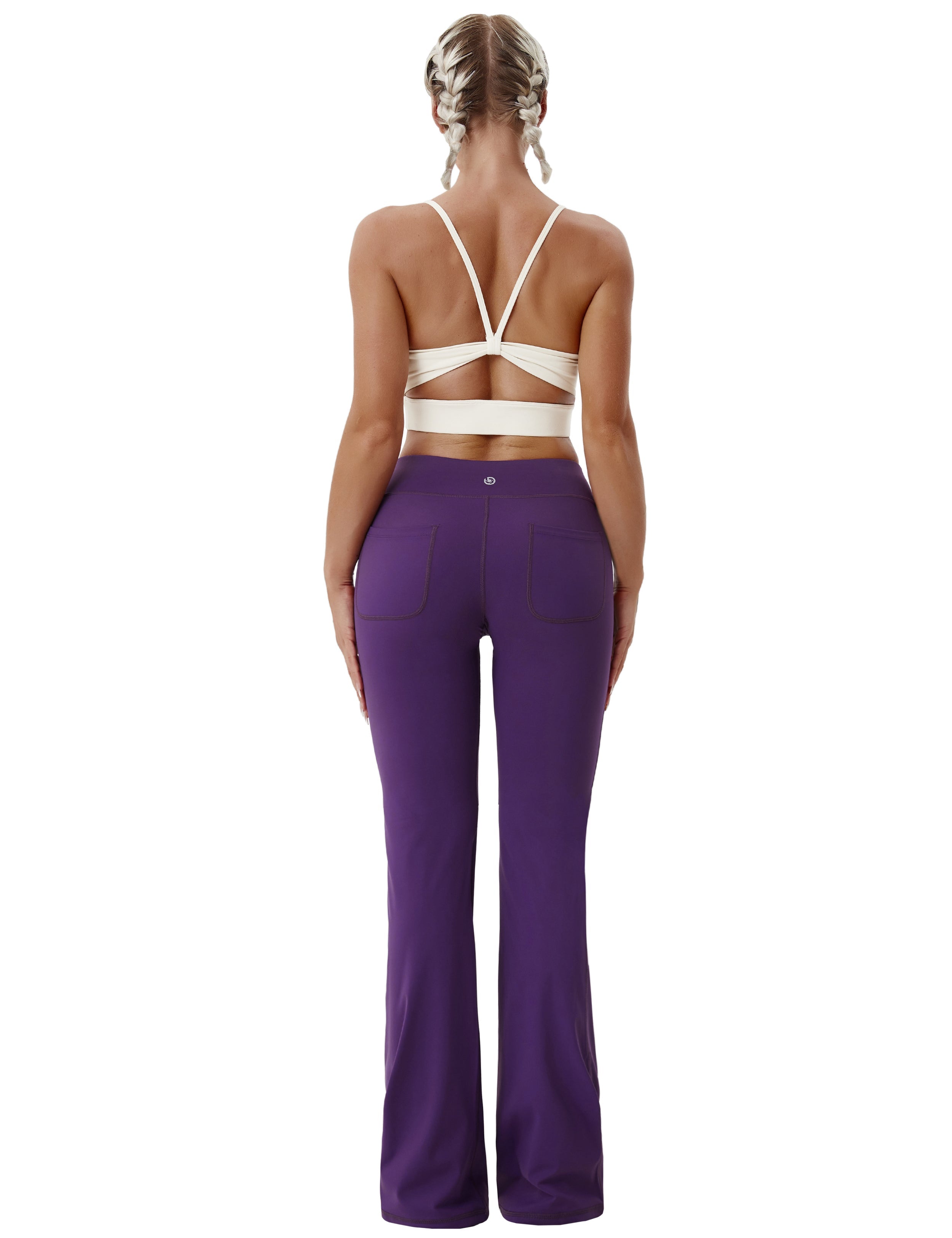 4 Pockets Bootcut Leggings eggplantpurple 75%Nylon/25%Spandex Fabric doesn't attract lint easily 4-way stretch No see-through Moisture-wicking Inner pocket Four lengths