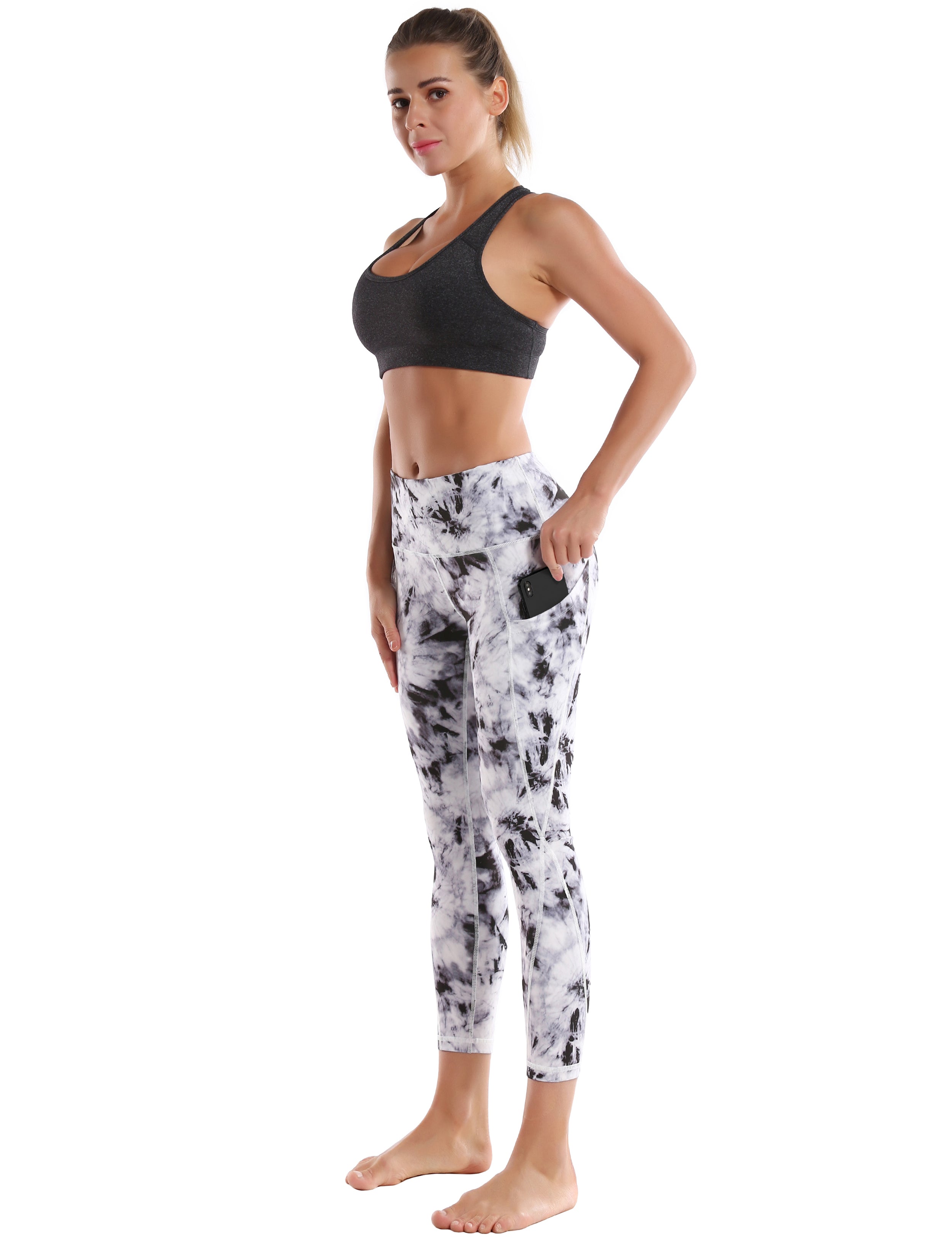 22" Printed Side Pockets Capris black dandelion_Gym