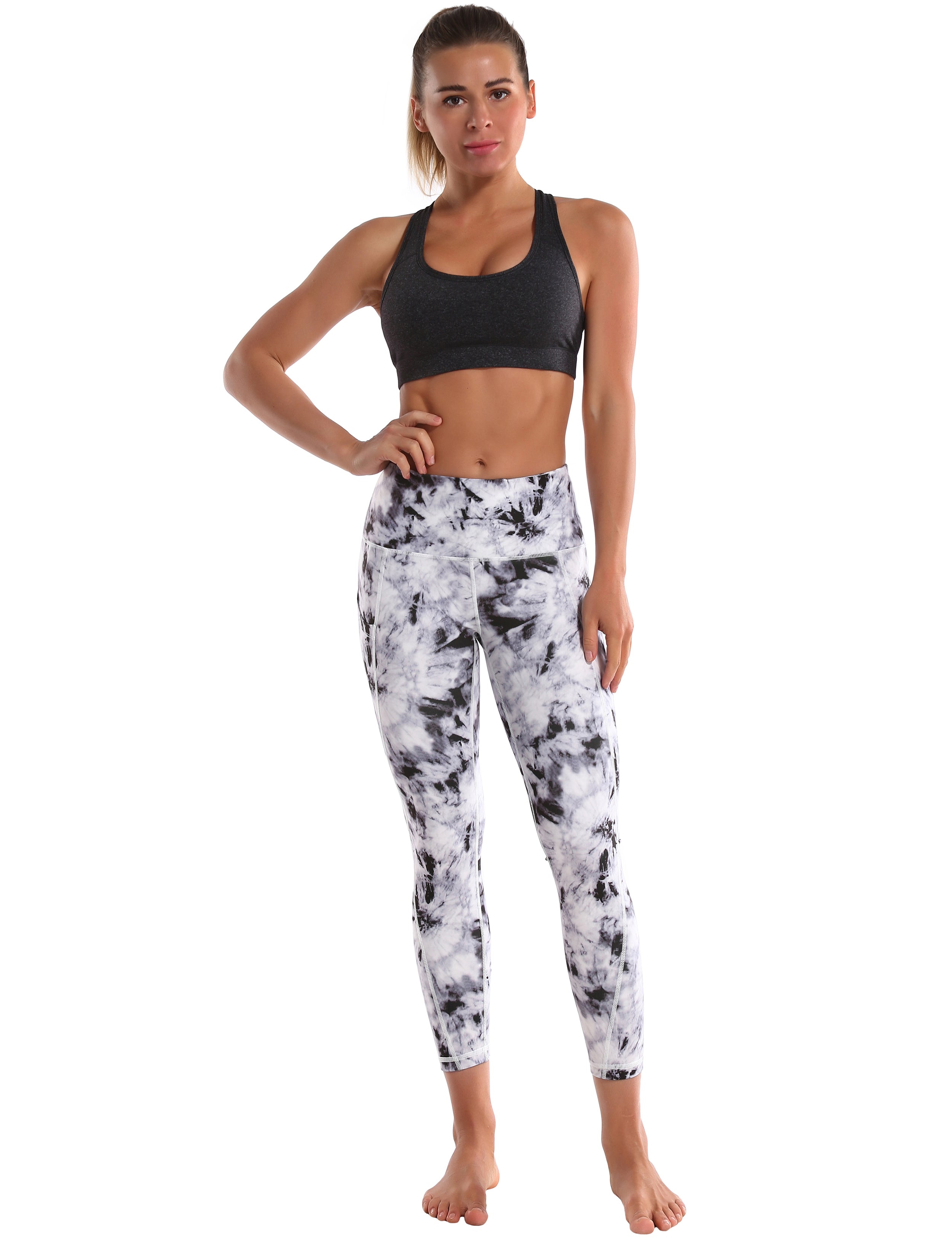 22" Printed Side Pockets Capris black dandelion_Gym