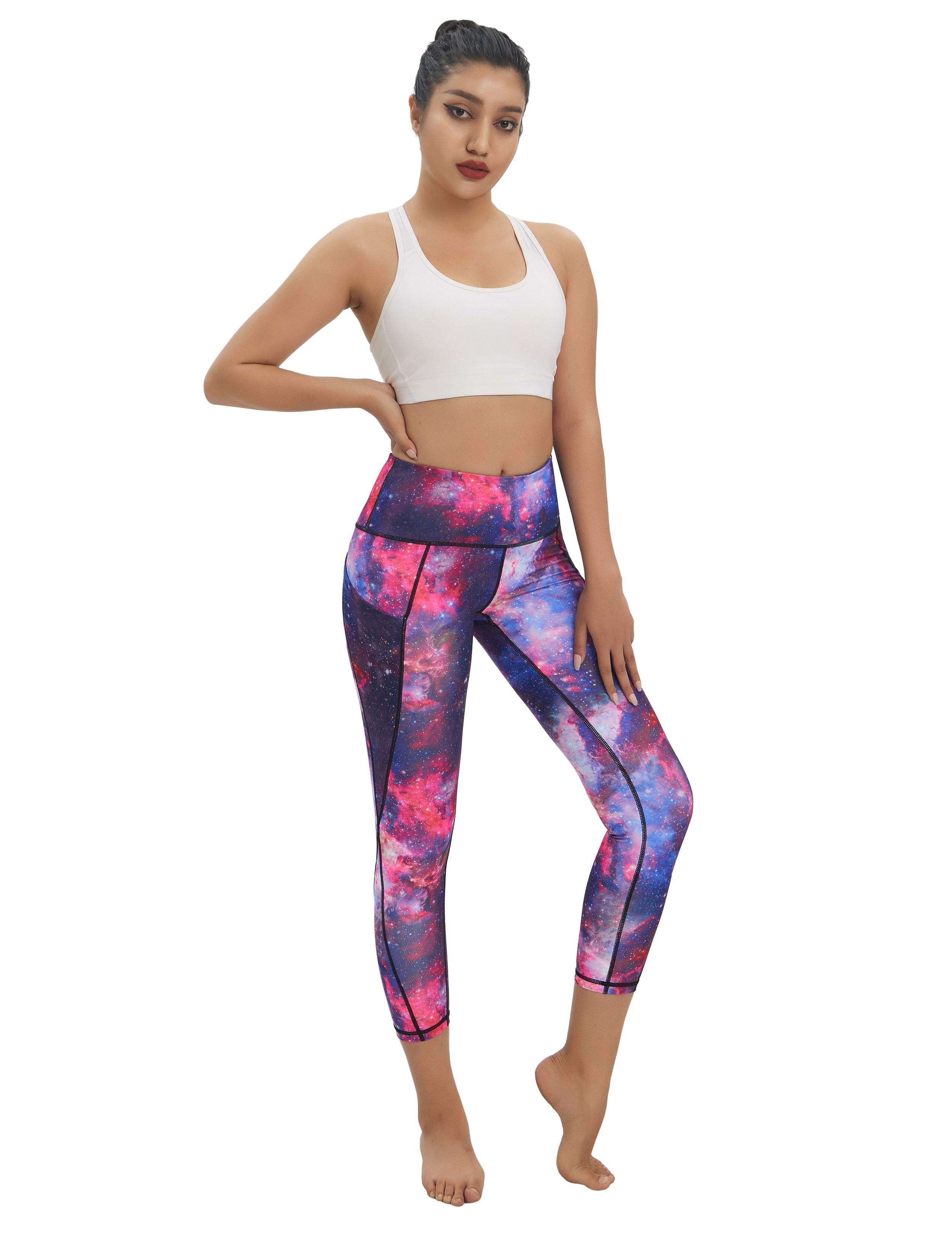 22" Printed Side Pockets Capris galaxy_Pilates