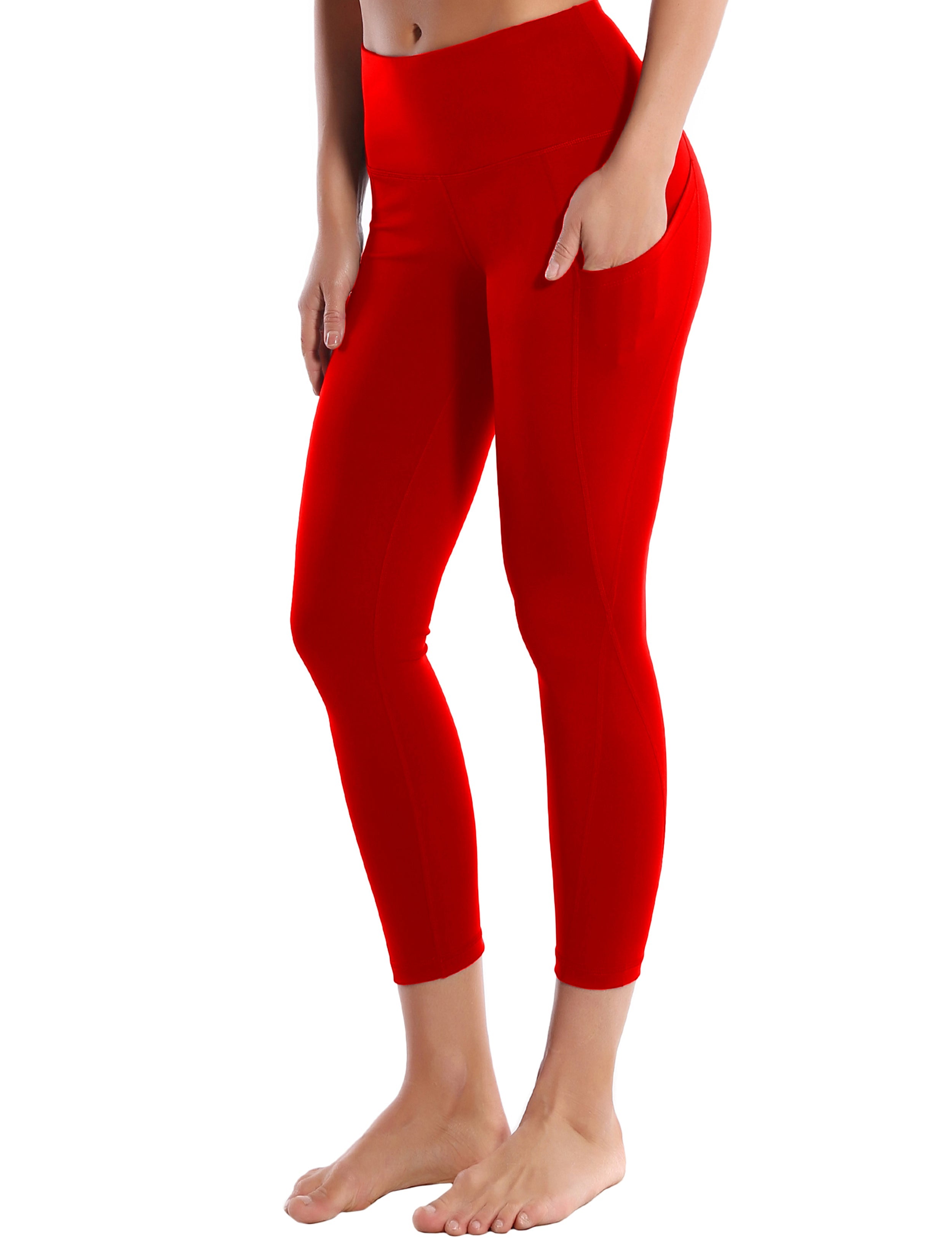 22" High Waist Side Pockets Capris scarlet_Biking