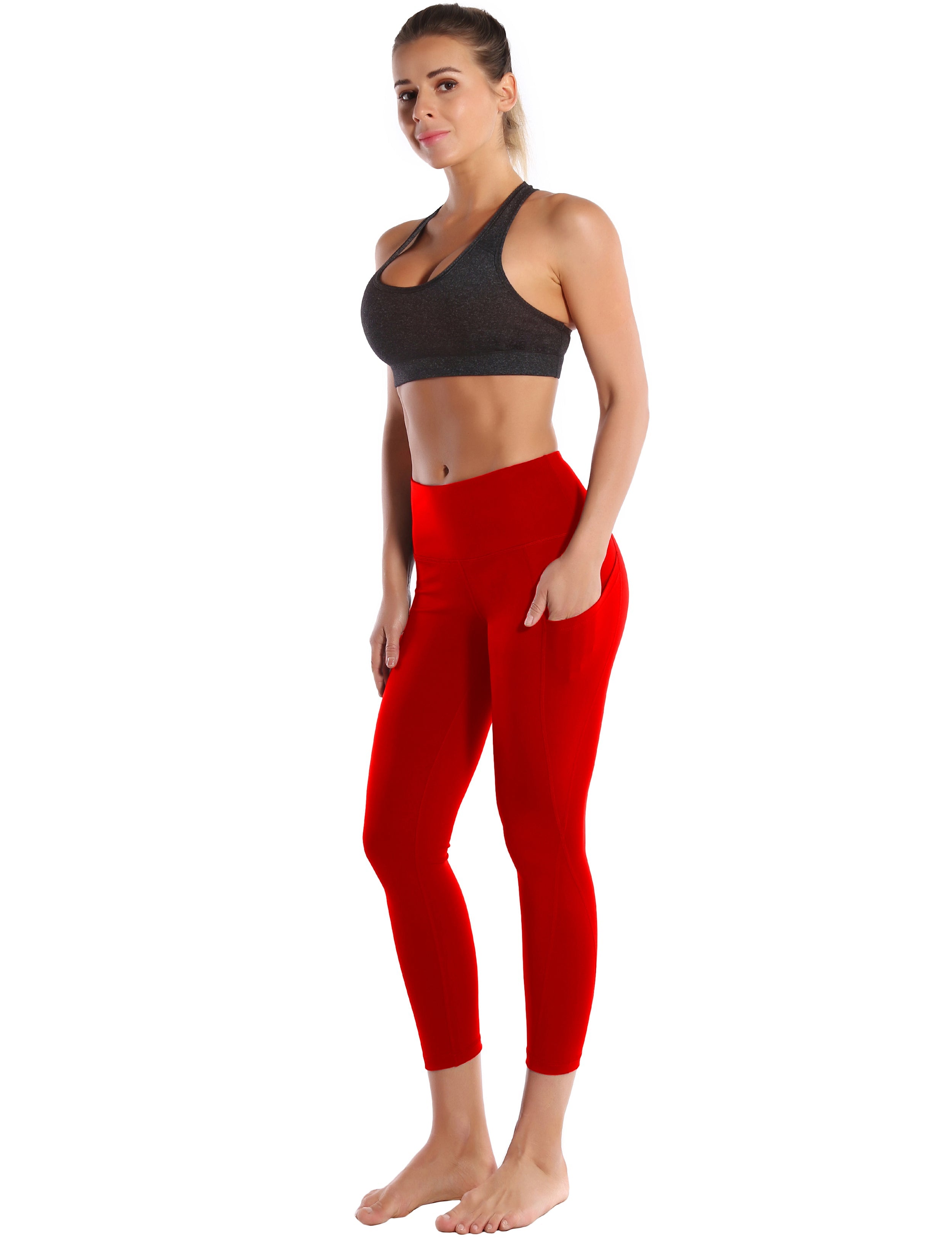 22" High Waist Side Pockets Capris scarlet_Biking