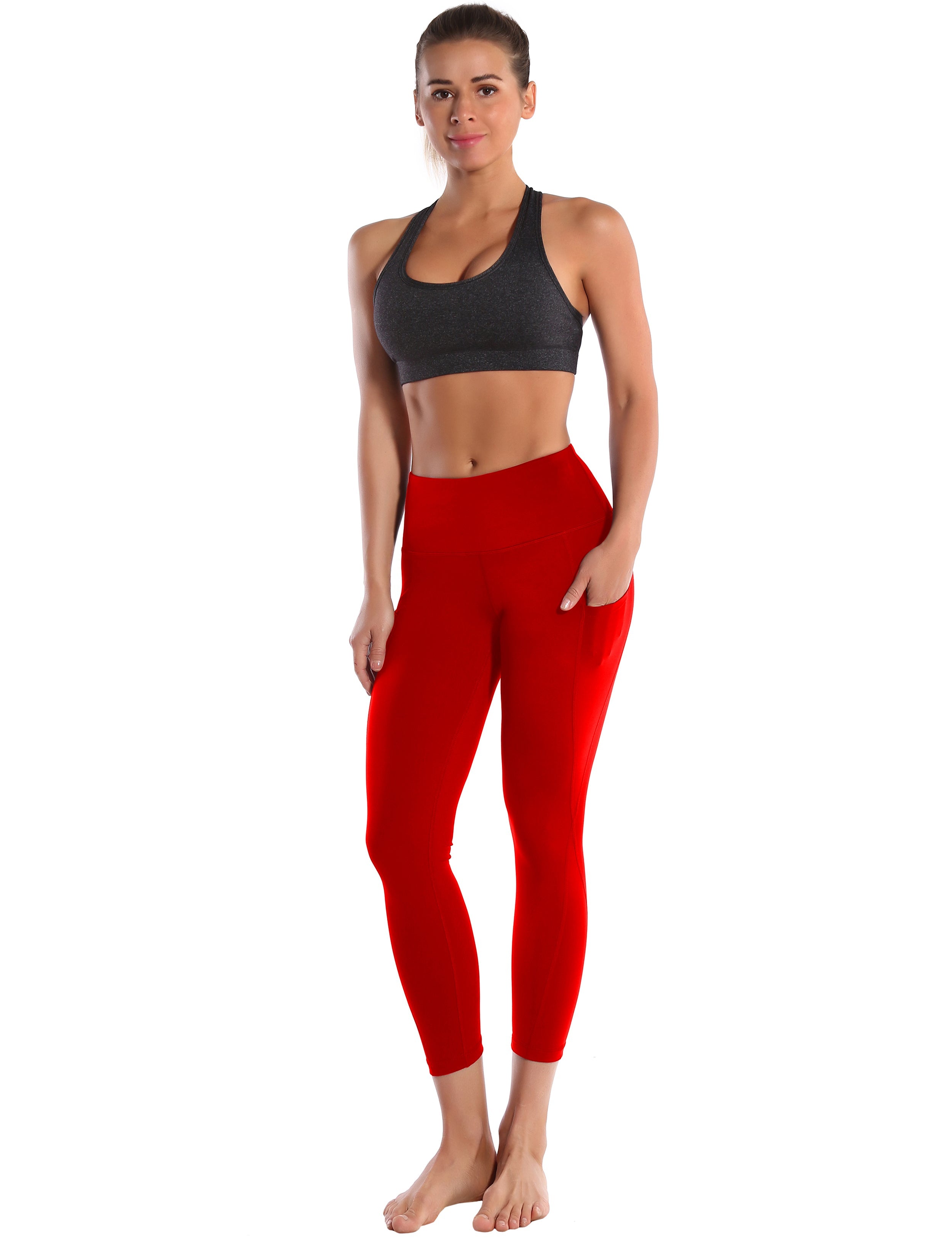 22" High Waist Side Pockets Capris scarlet_Gym