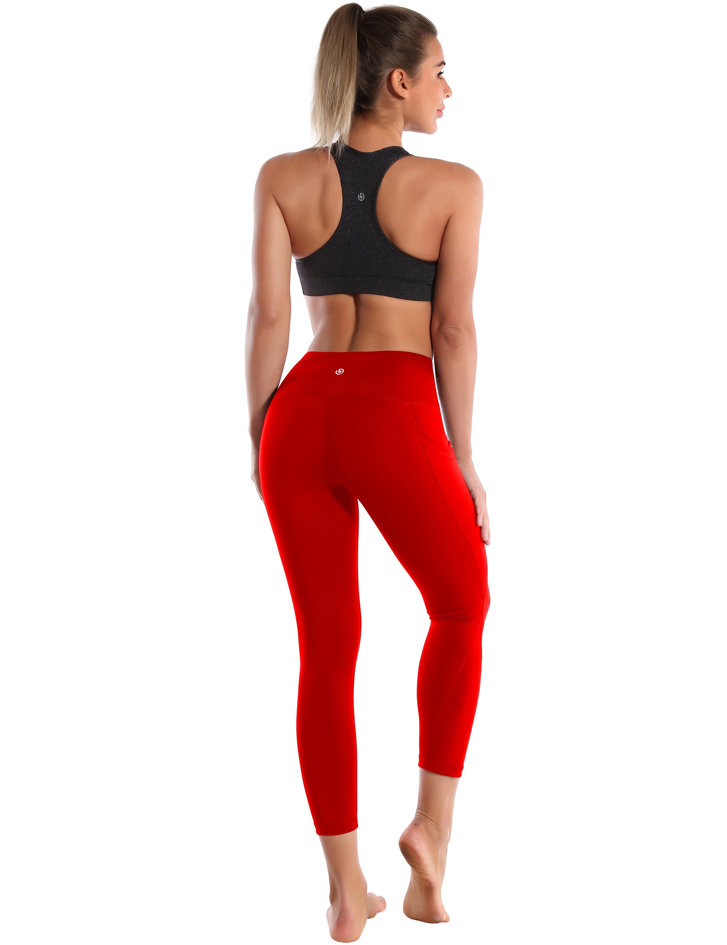 22" High Waist Side Pockets Capris scarlet_Gym