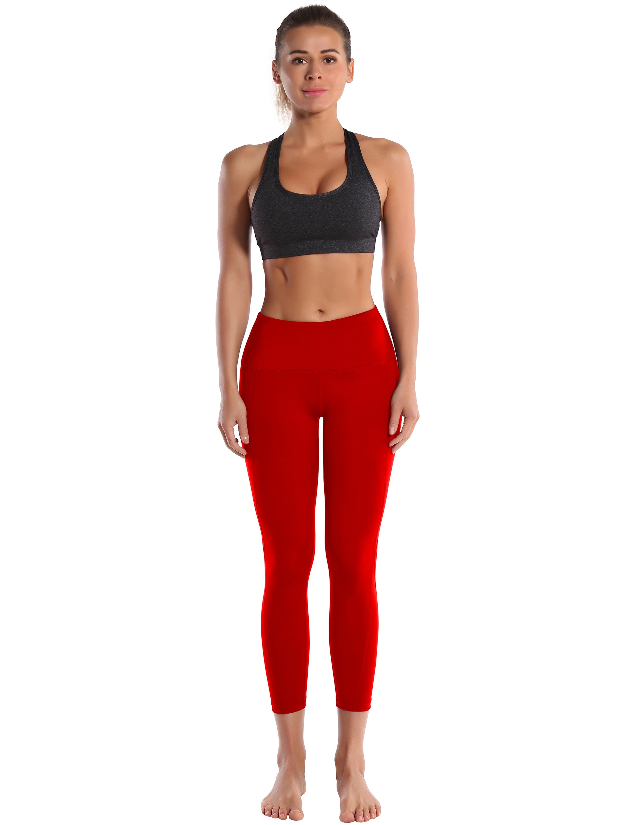 22" High Waist Side Pockets Capris scarlet_Golf