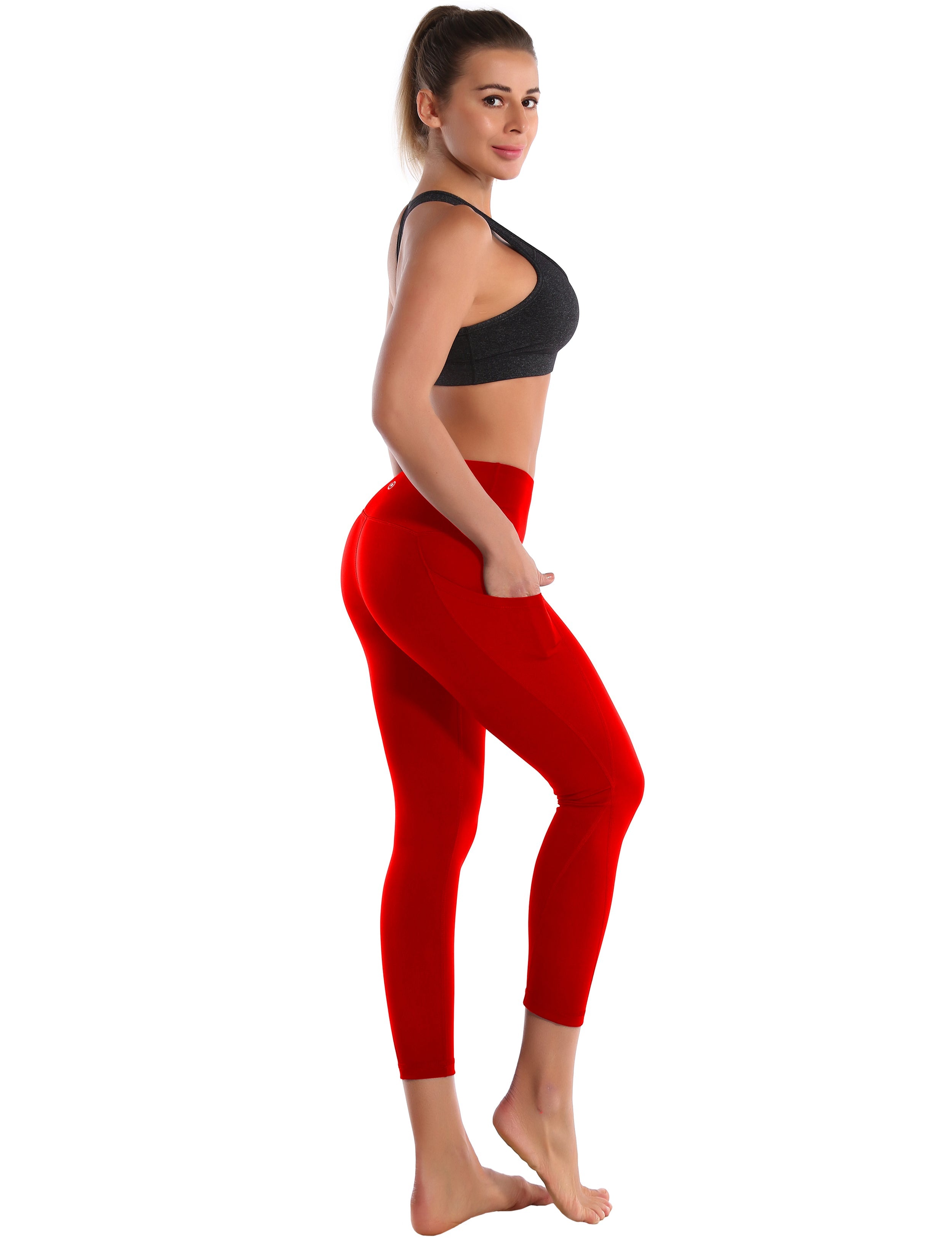 22" High Waist Side Pockets Capris scarlet_Biking