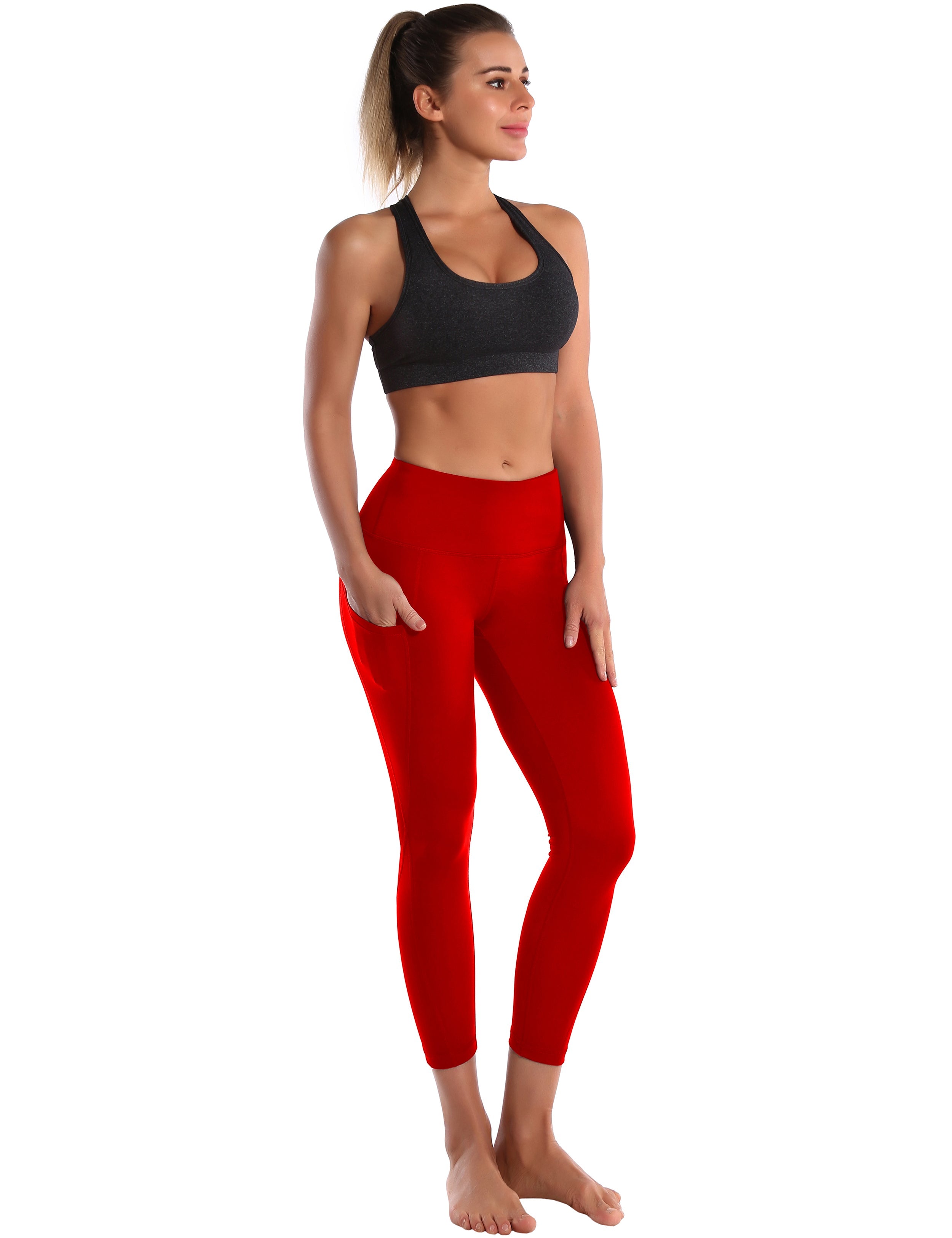 22" High Waist Side Pockets Capris scarlet_Biking