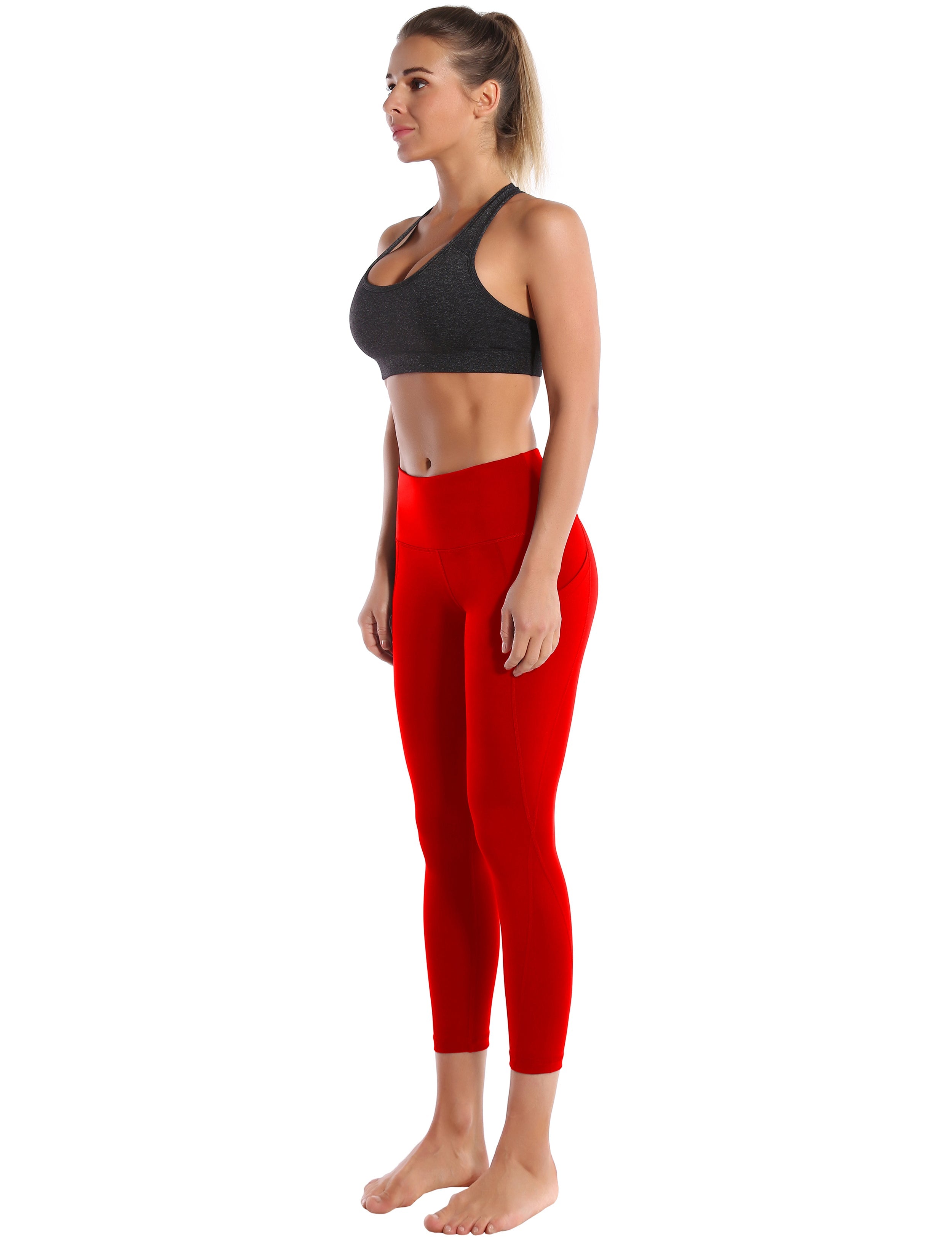 22" High Waist Side Pockets Capris scarlet_Pilates