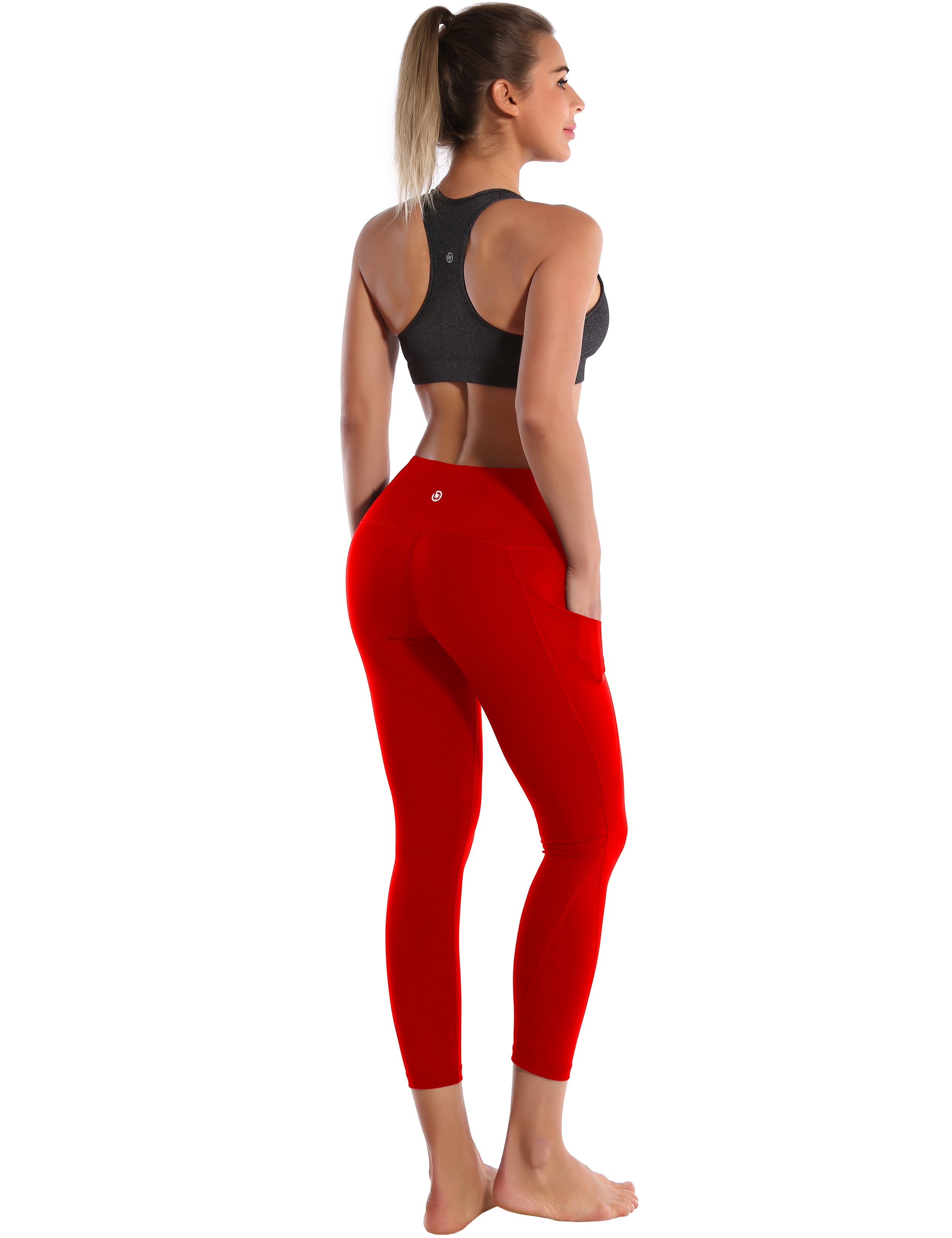 22" High Waist Side Pockets Capris scarlet_Gym