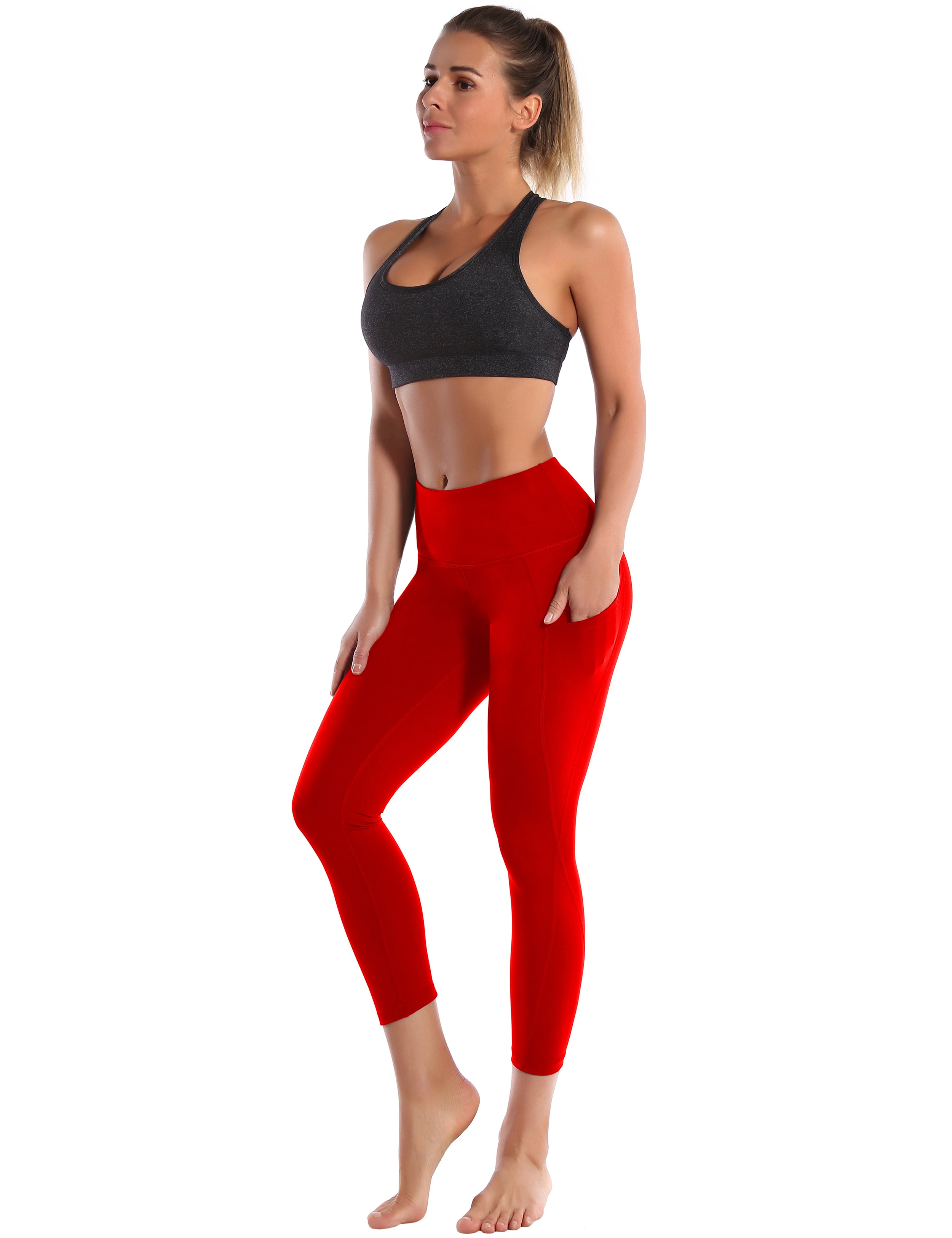 22" High Waist Side Pockets Capris scarlet_Gym