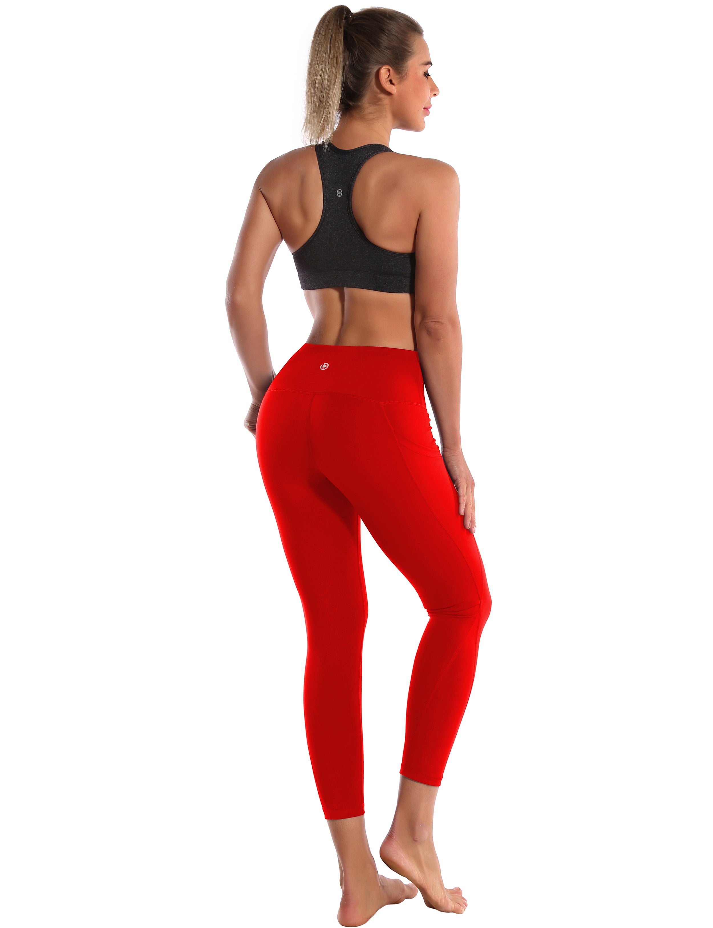 22" High Waist Side Pockets Capris scarlet_Biking