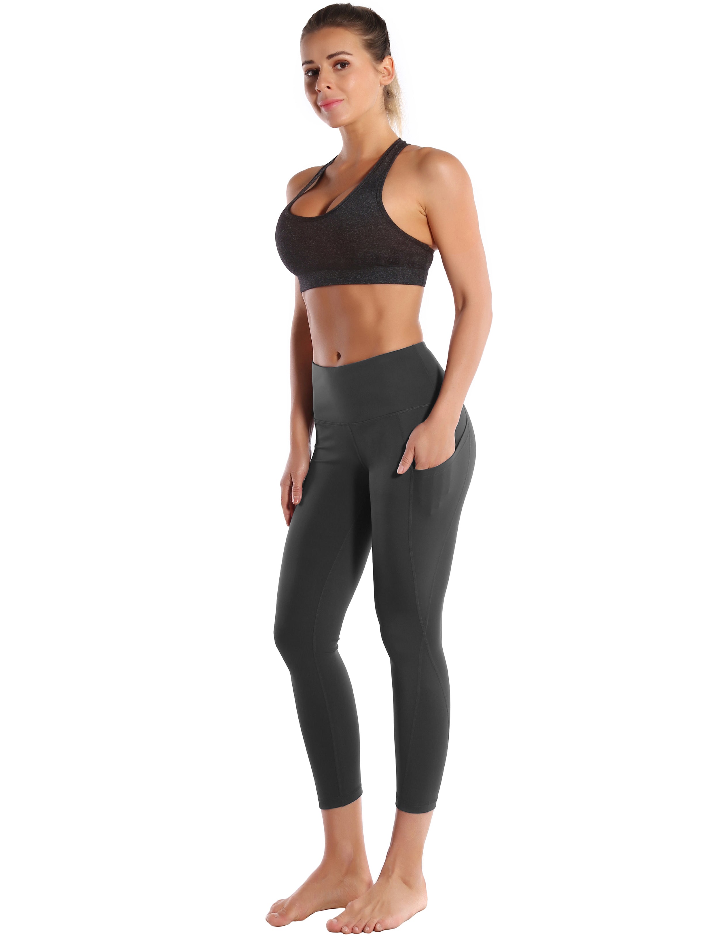 22" High Waist Side Pockets Capris shadowcharcoal_Biking