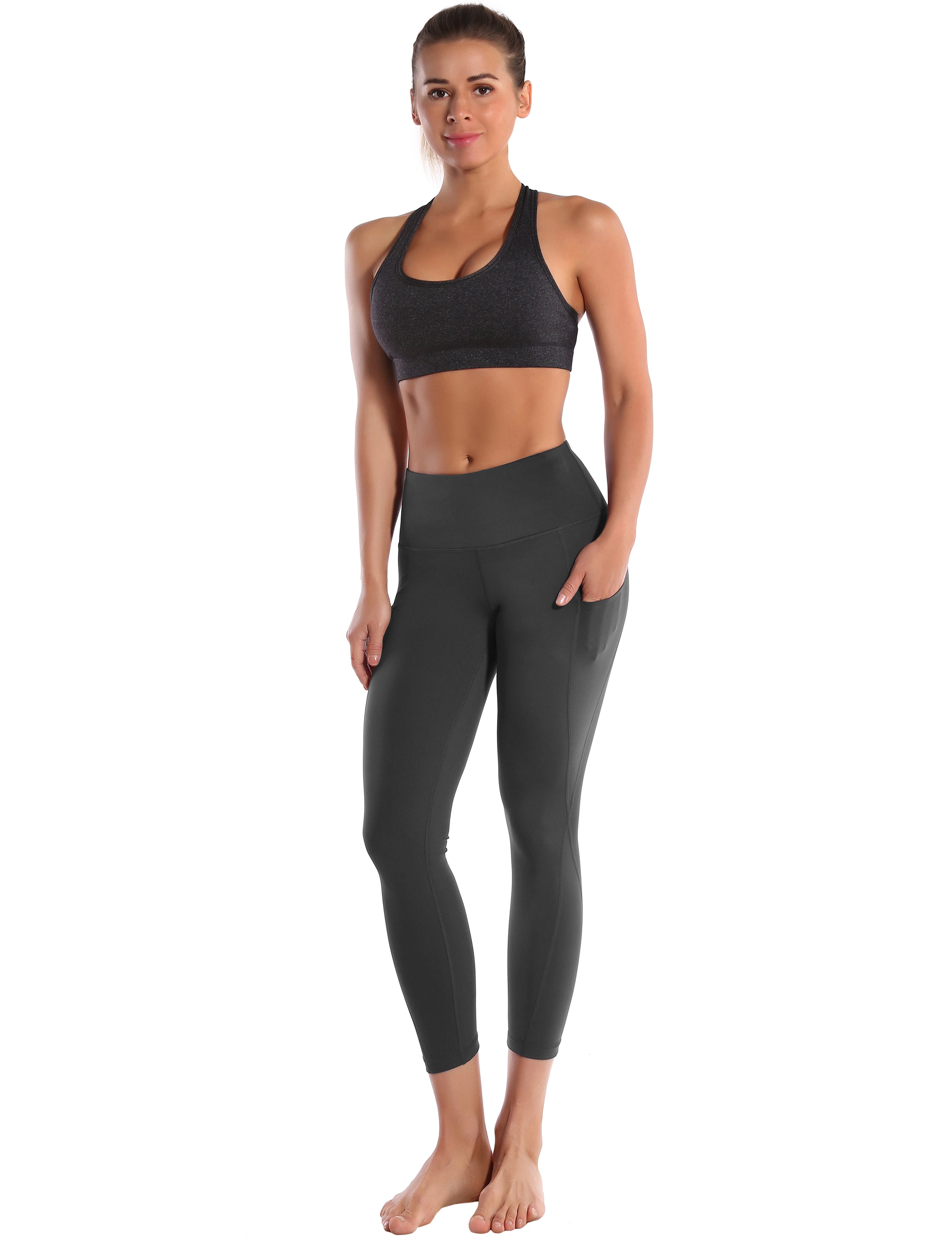 22" High Waist Side Pockets Capris shadowcharcoal_Biking