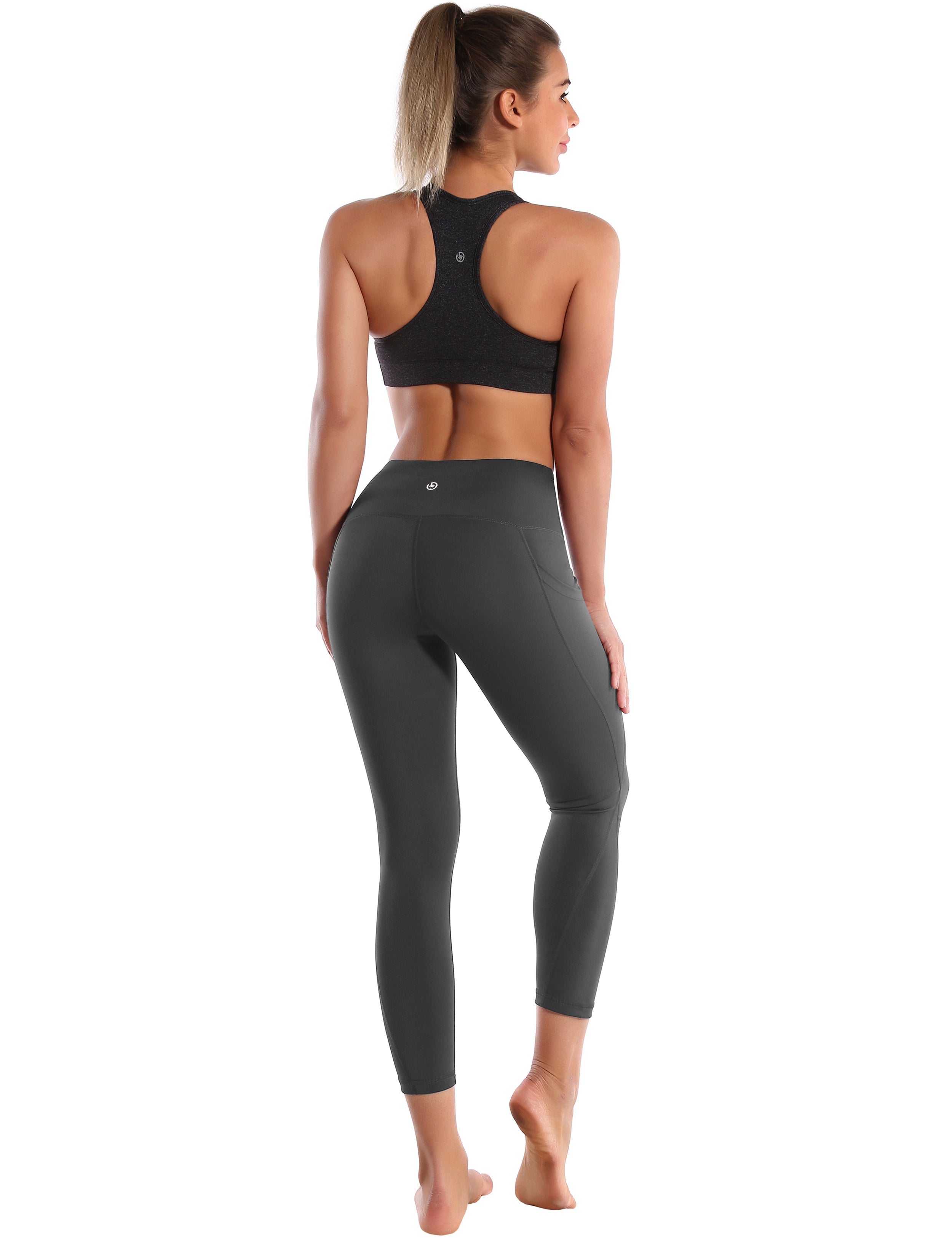 22" High Waist Side Pockets Capris shadowcharcoal_Biking