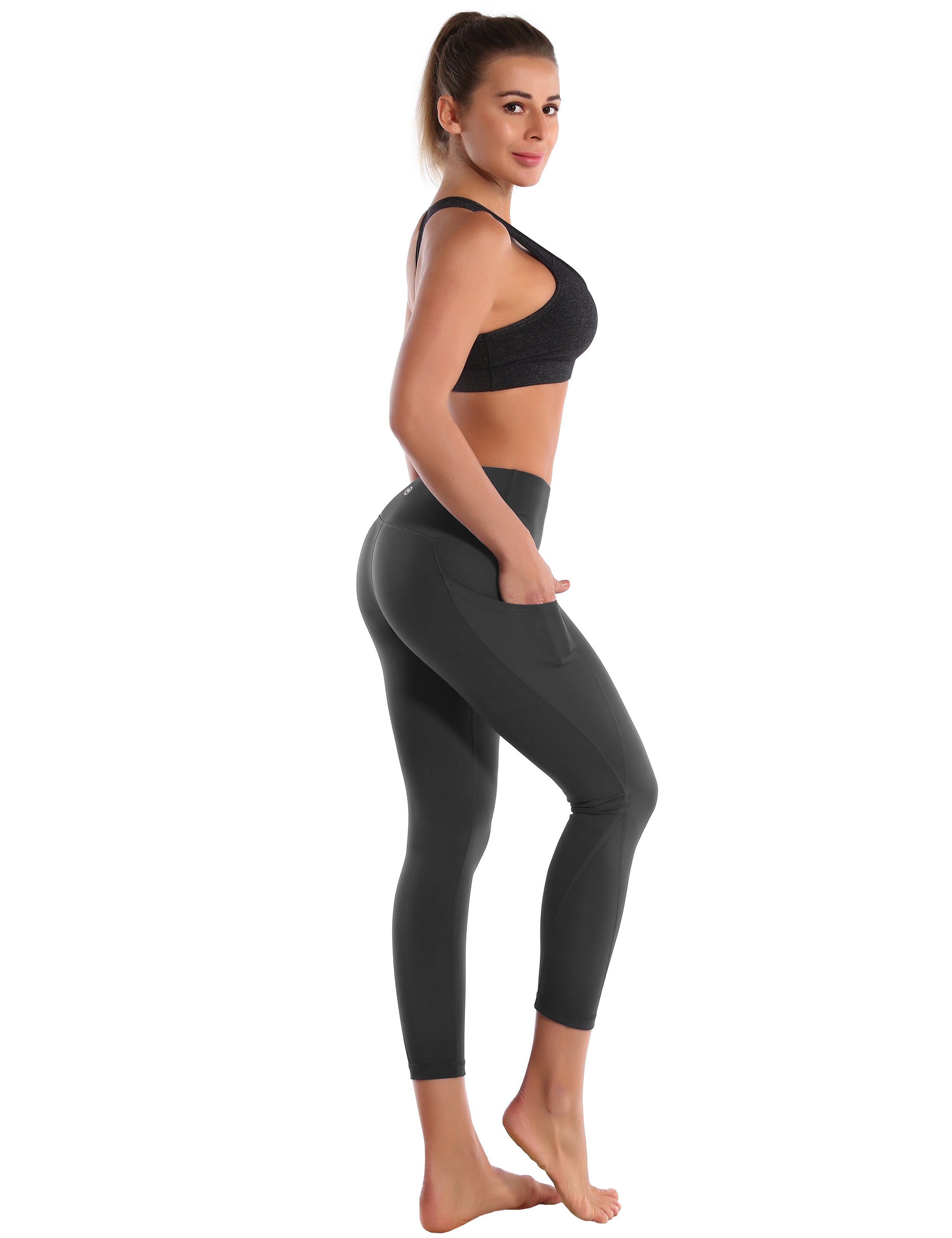 22" High Waist Side Pockets Capris shadowcharcoal_Biking