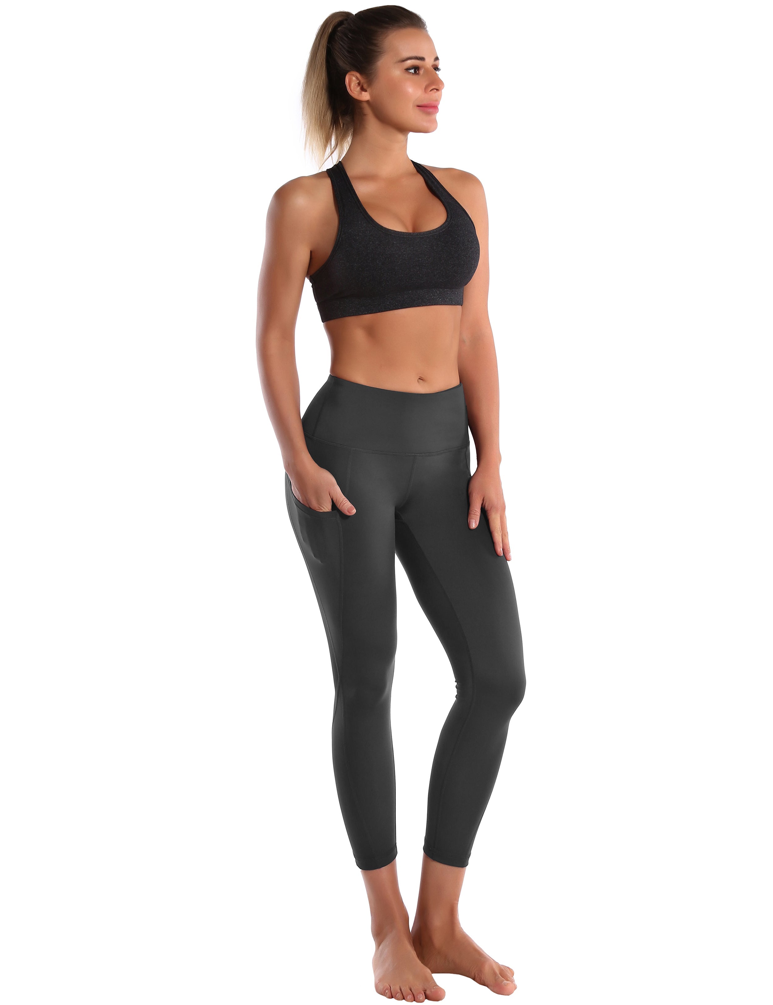 22" High Waist Side Pockets Capris shadowcharcoal_Biking