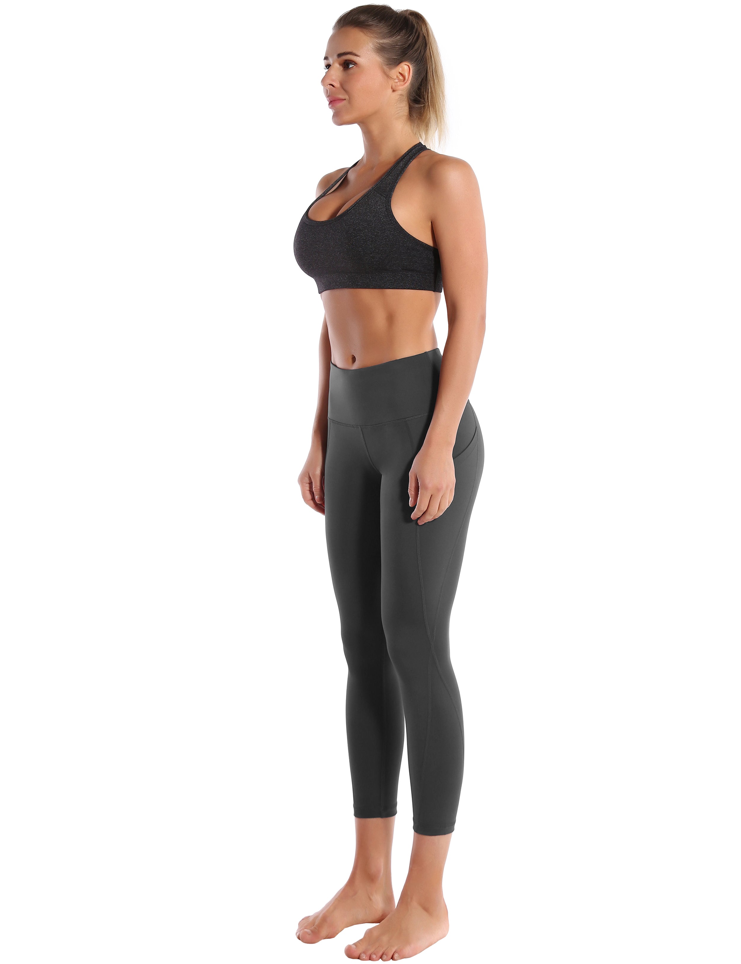 22" High Waist Side Pockets Capris shadowcharcoal_Biking