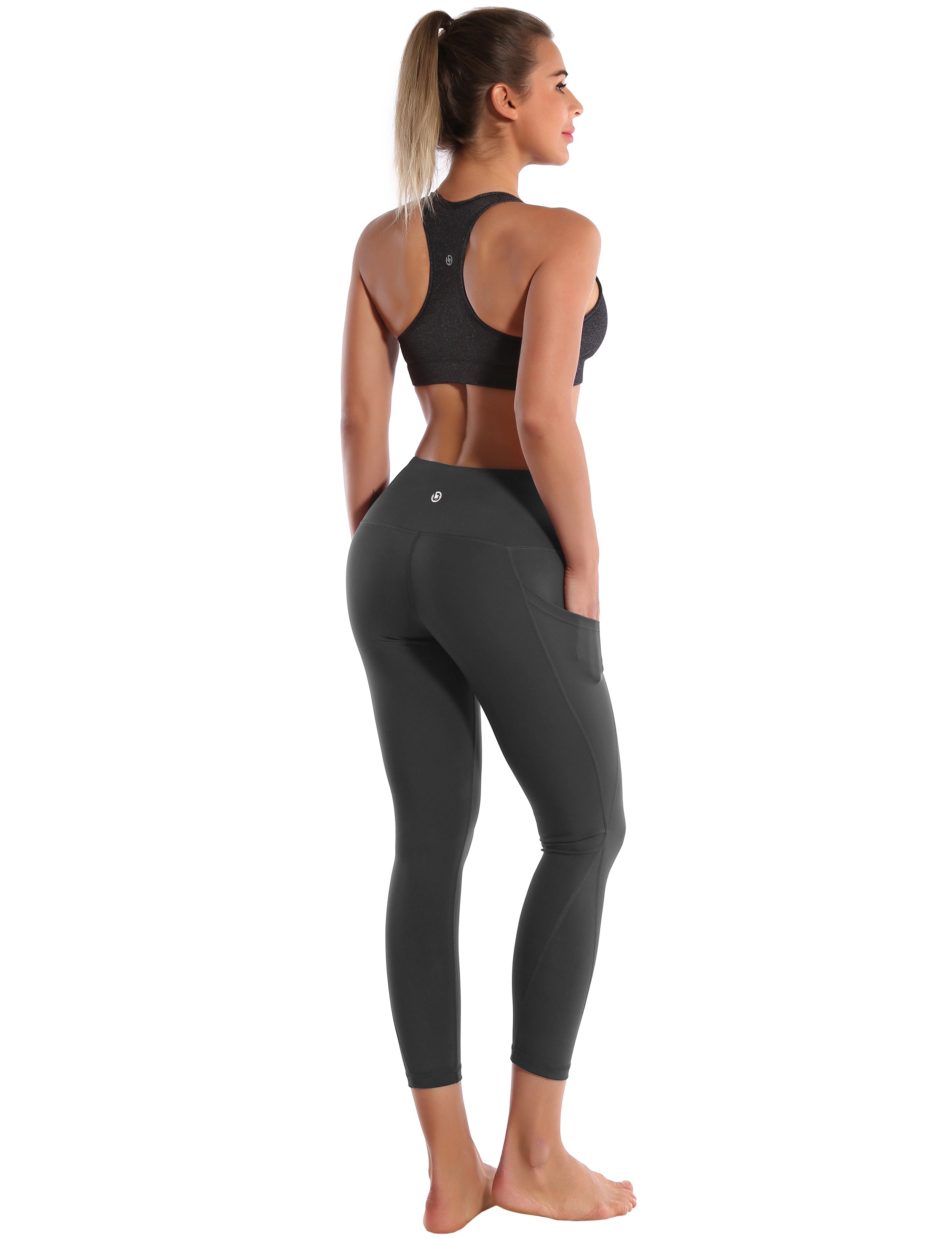 22" High Waist Side Pockets Capris shadowcharcoal_Biking