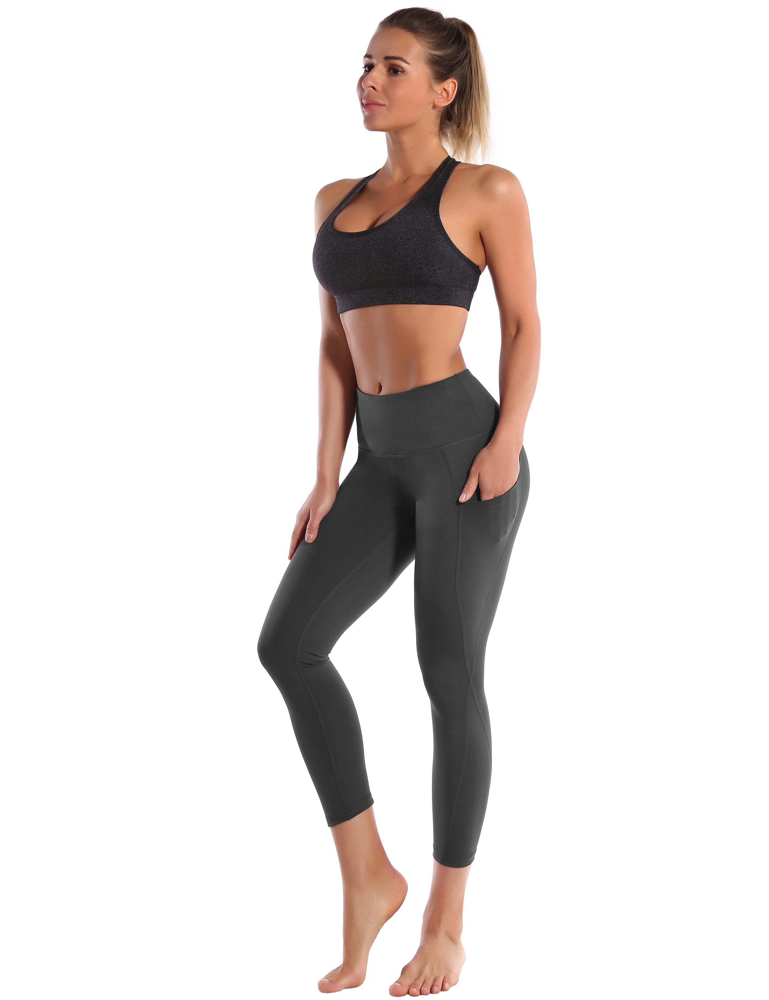 22" High Waist Side Pockets Capris shadowcharcoal_Biking