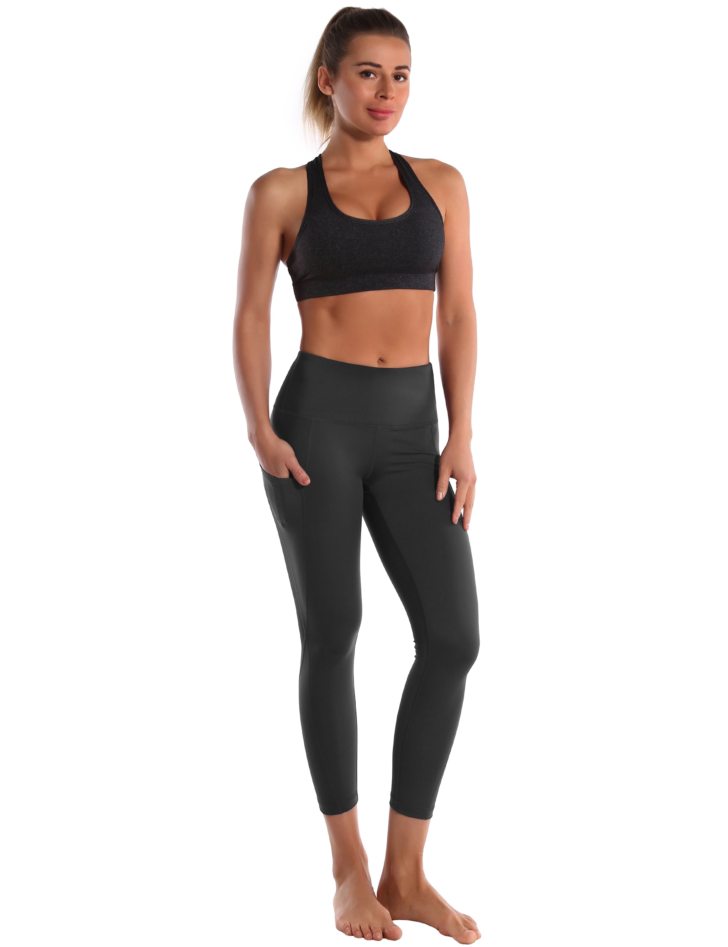 22" High Waist Side Pockets Capris shadowcharcoal_Biking