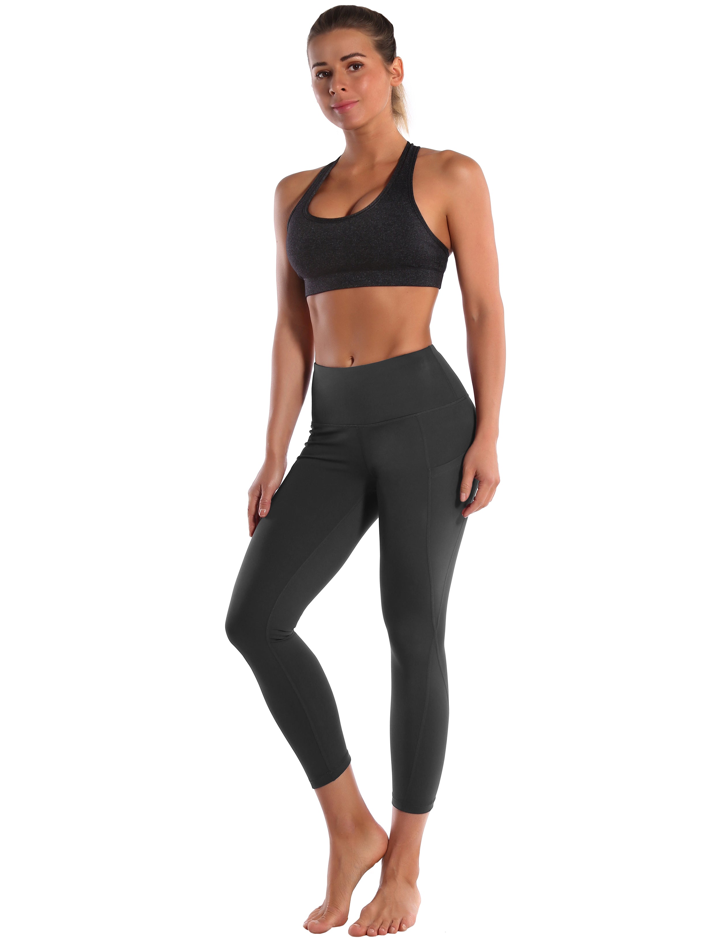 22" High Waist Side Pockets Capris shadowcharcoal_Biking