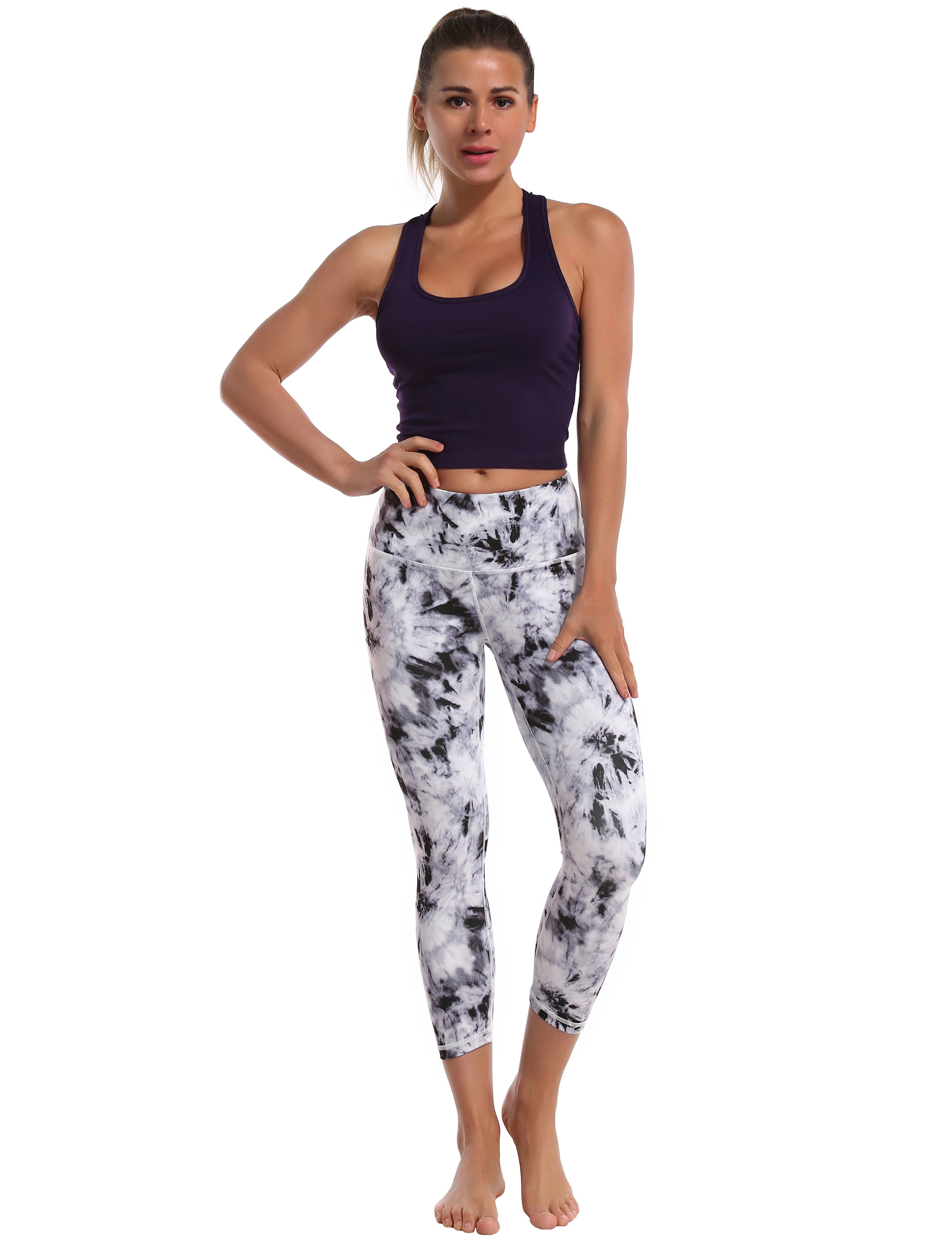 19" High Waist Printed Crop Tight Capris black dandelion_Pilates