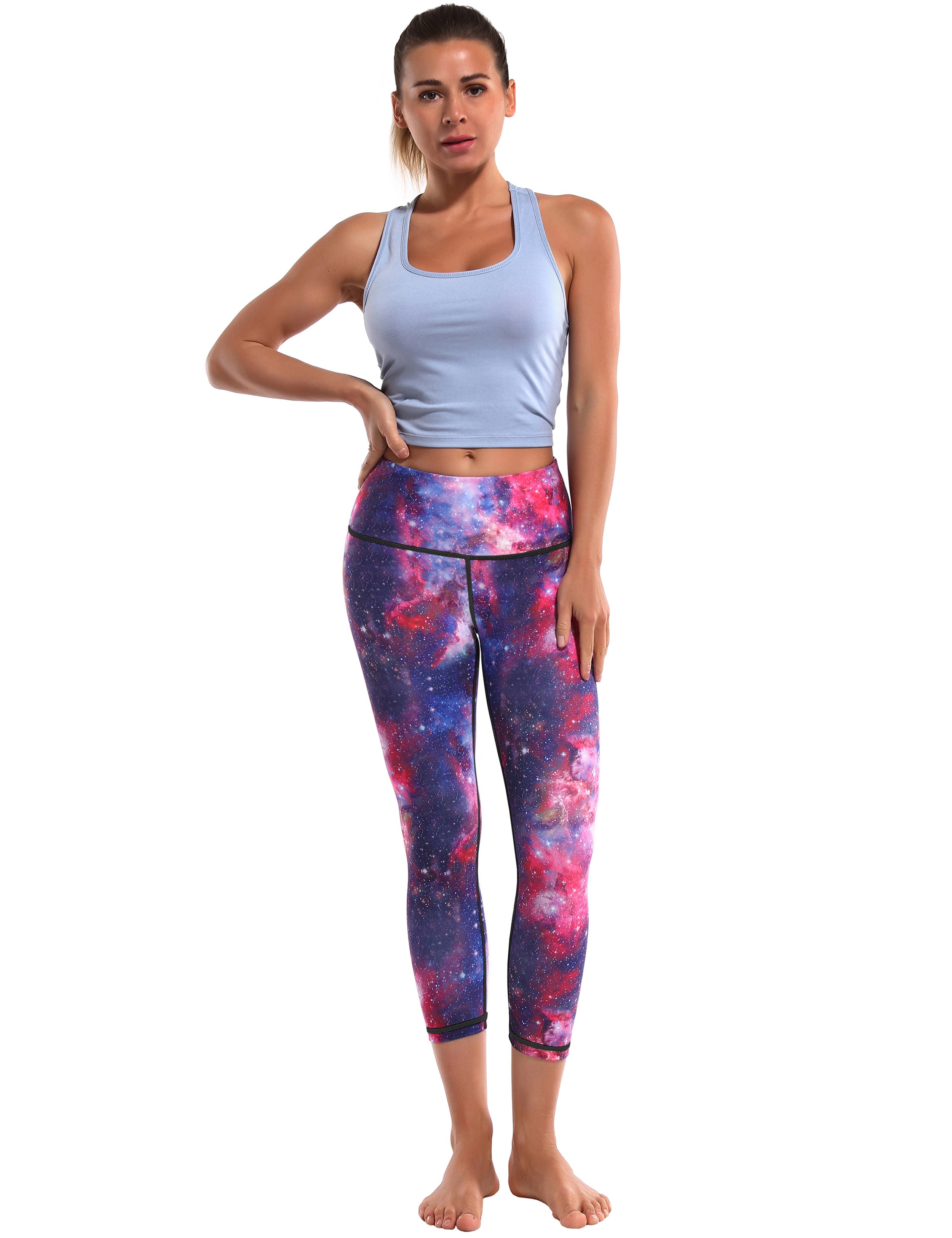 19" High Waist Printed  Crop Tight Capris galaxy_Pilates