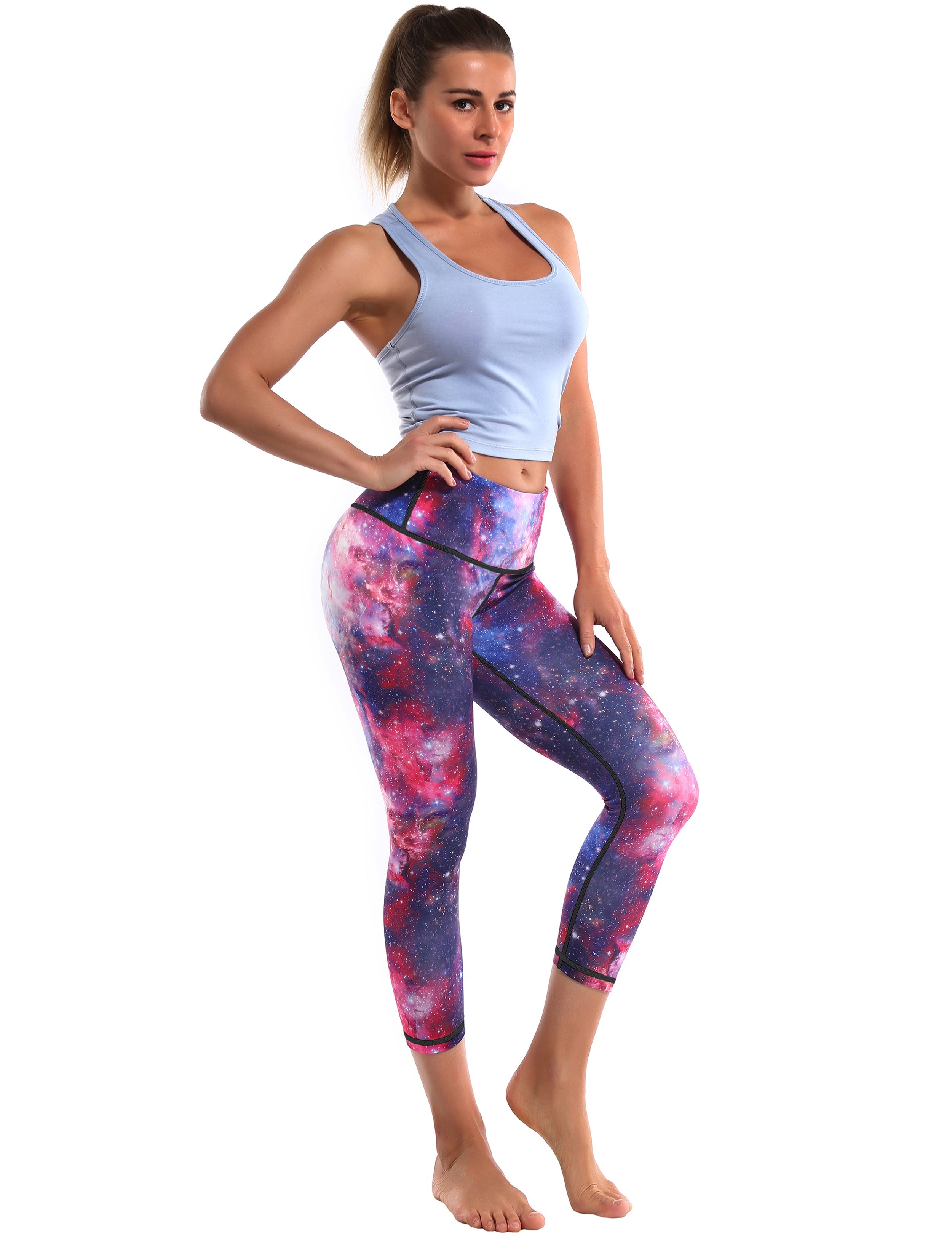 19" High Waist Printed  Crop Tight Capris galaxy_Pilates