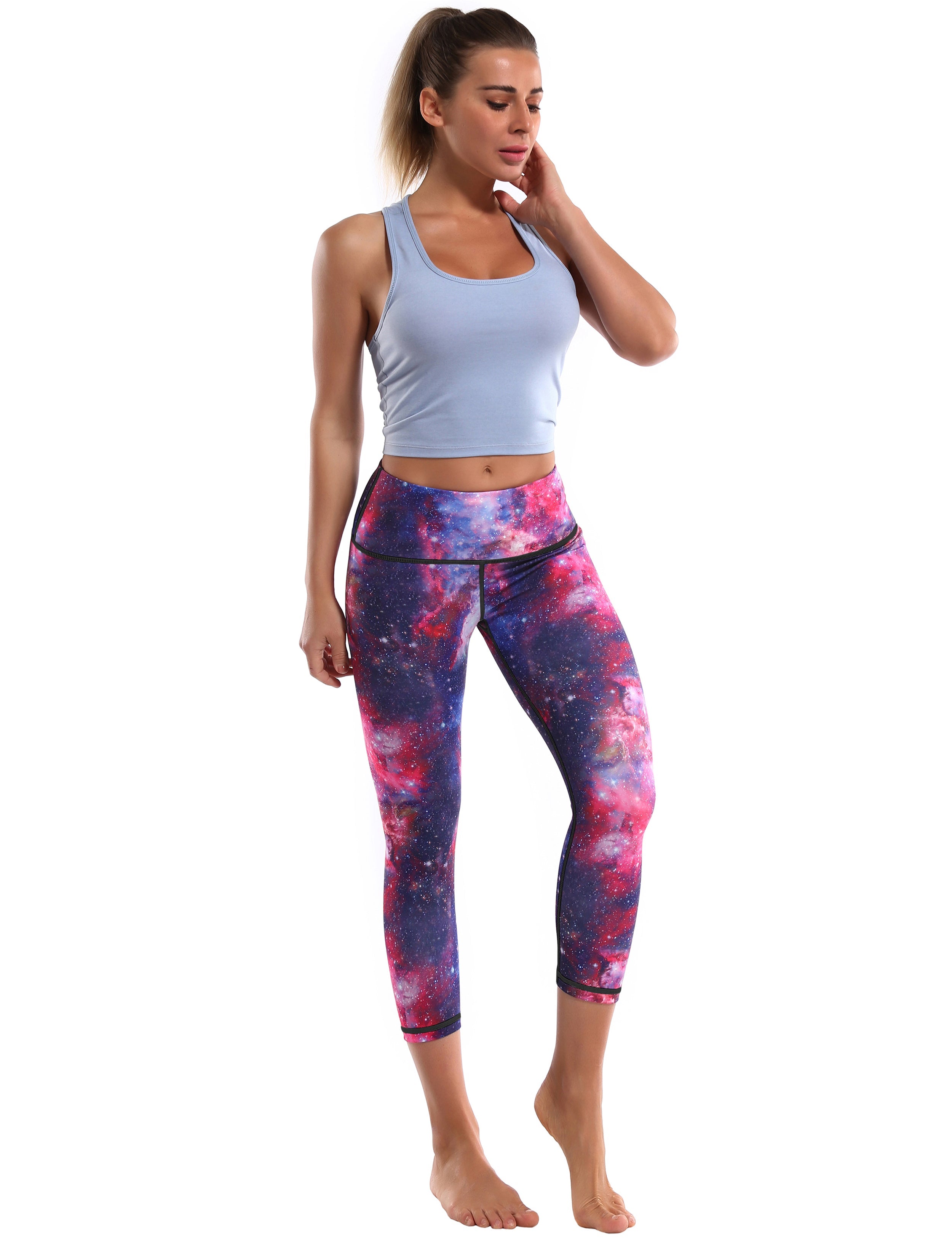 19" High Waist Printed  Crop Tight Capris galaxy_Pilates