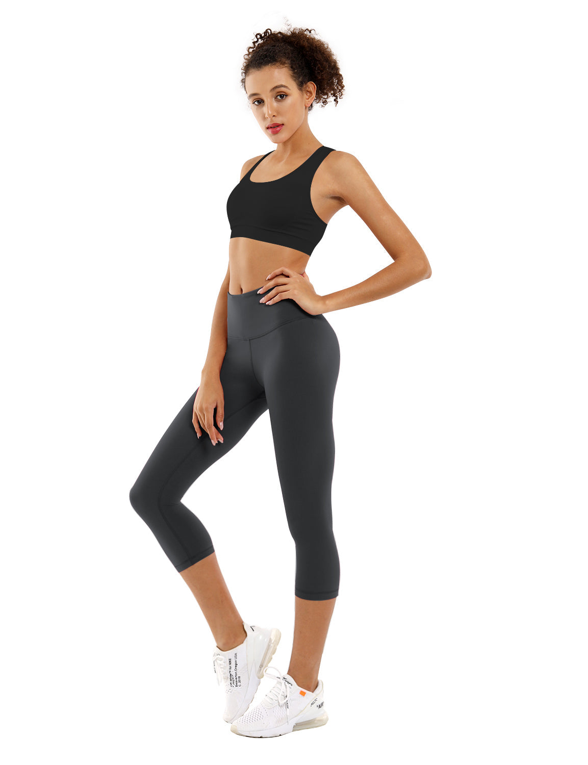 19" High Waist Crop Tight Capris shadowcharcoal_Running