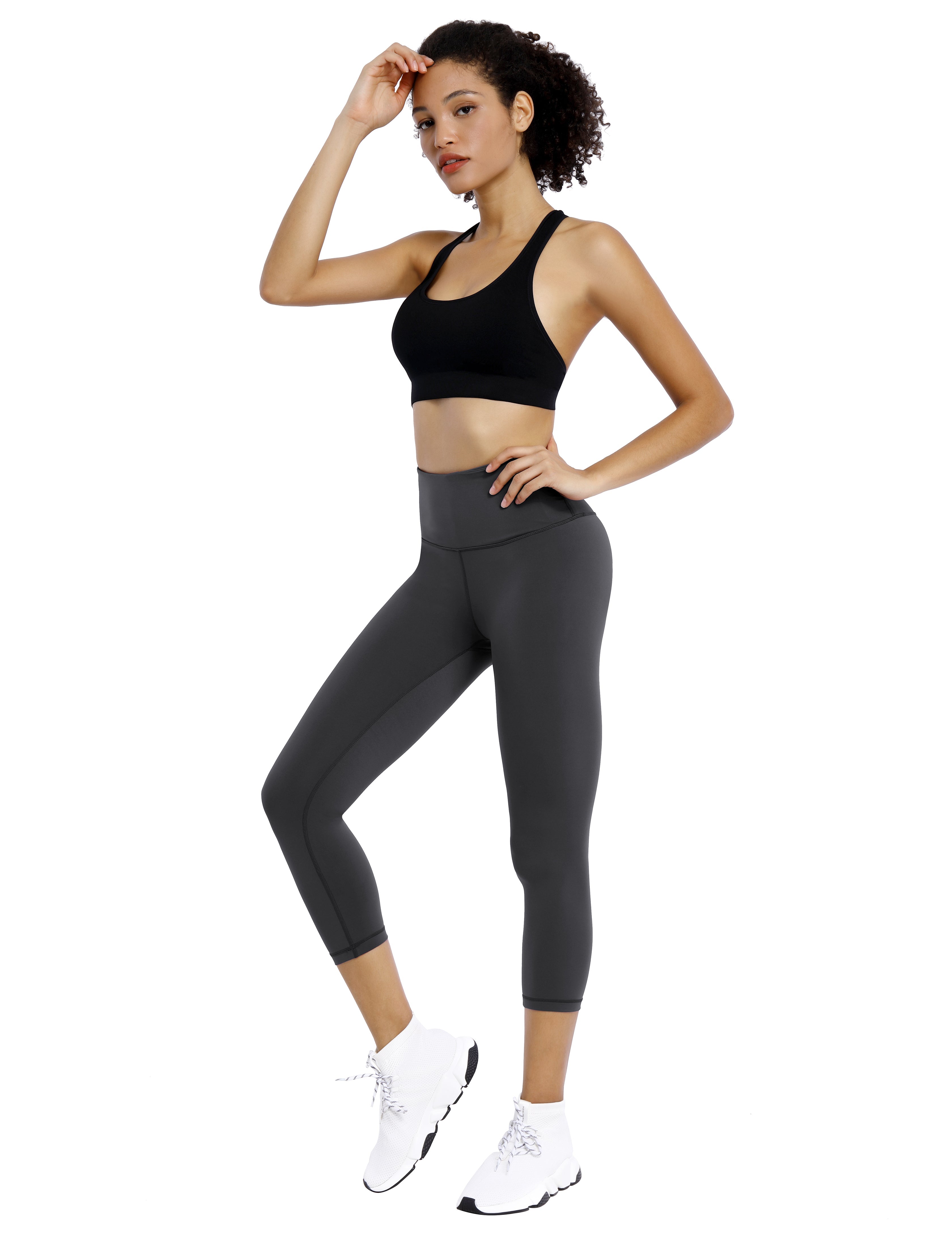 19" High Waist Crop Tight Capris shadowcharcoal_Running