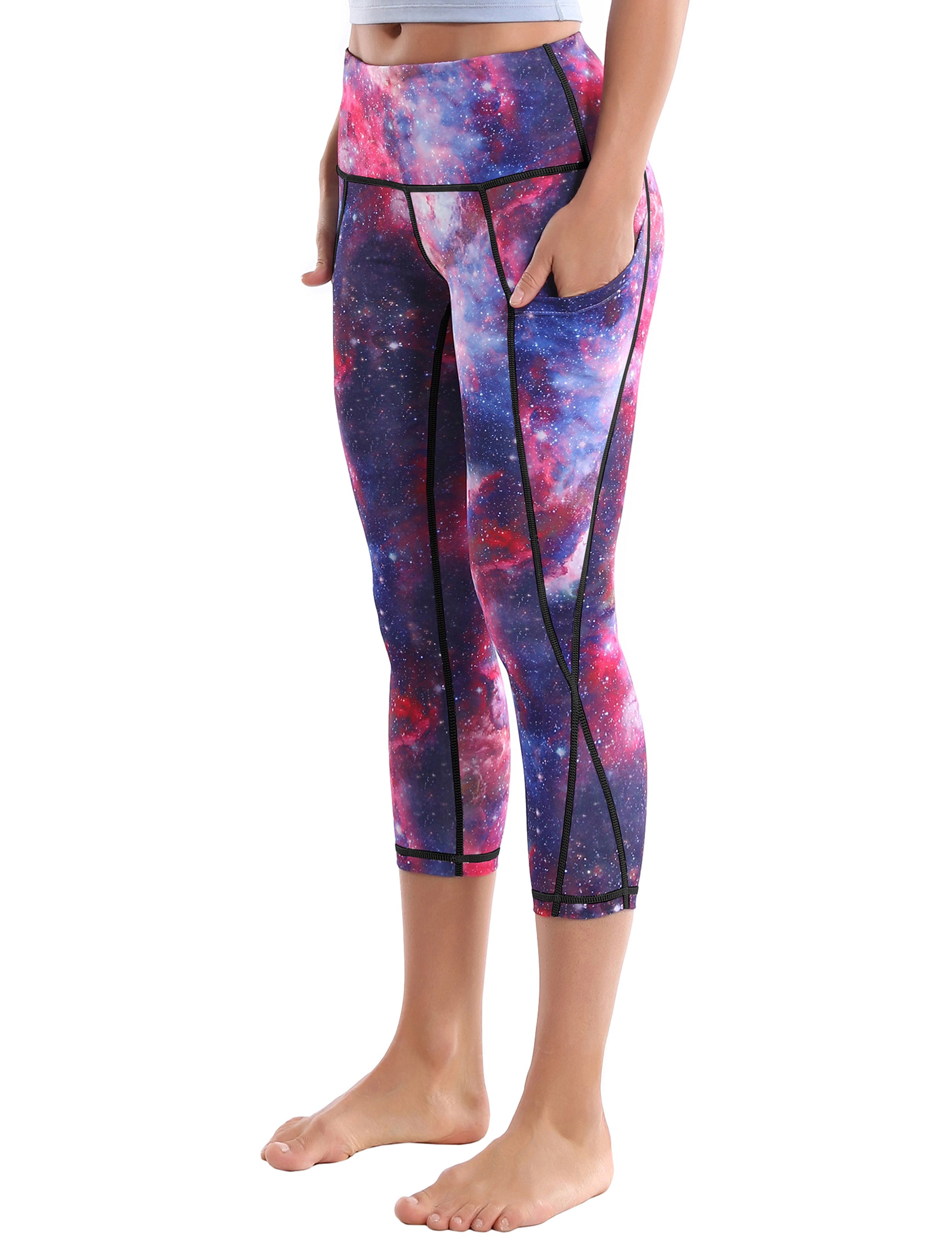 19" High Waist Printed Side Pockets Capris galaxy_Biking