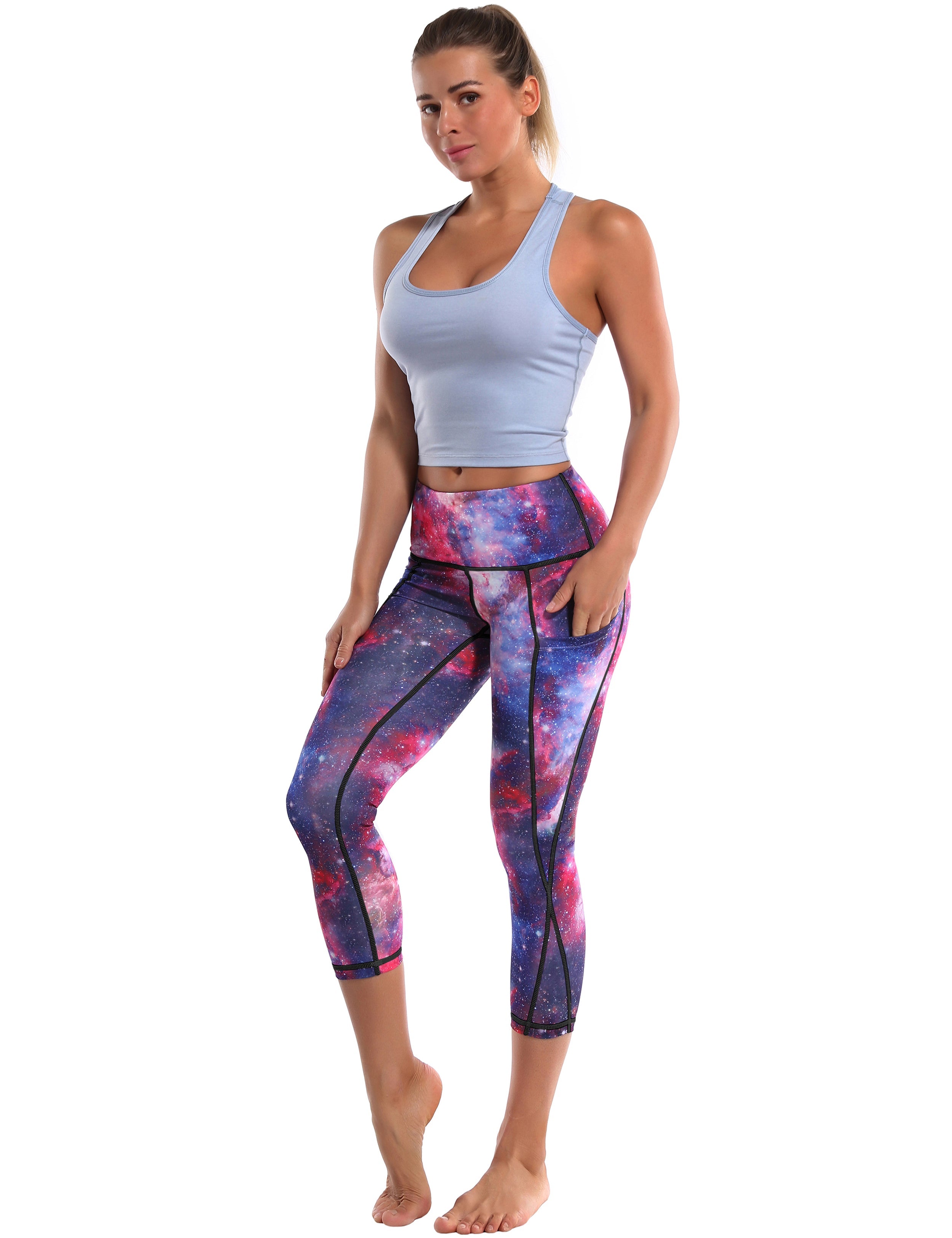 19" High Waist Printed Side Pockets Capris galaxy_Biking