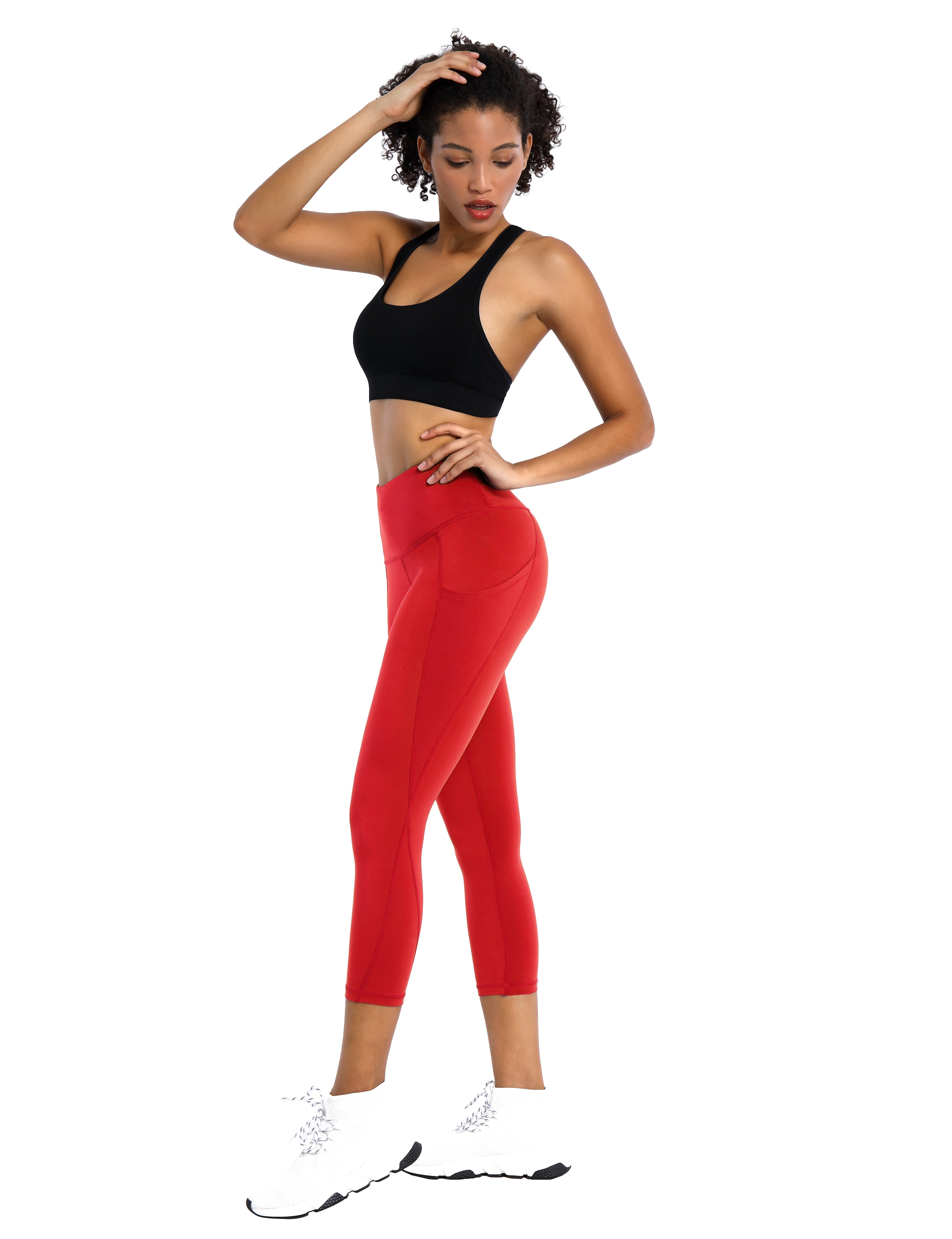 19" High Waist Side Pockets Capris scarlet_Biking