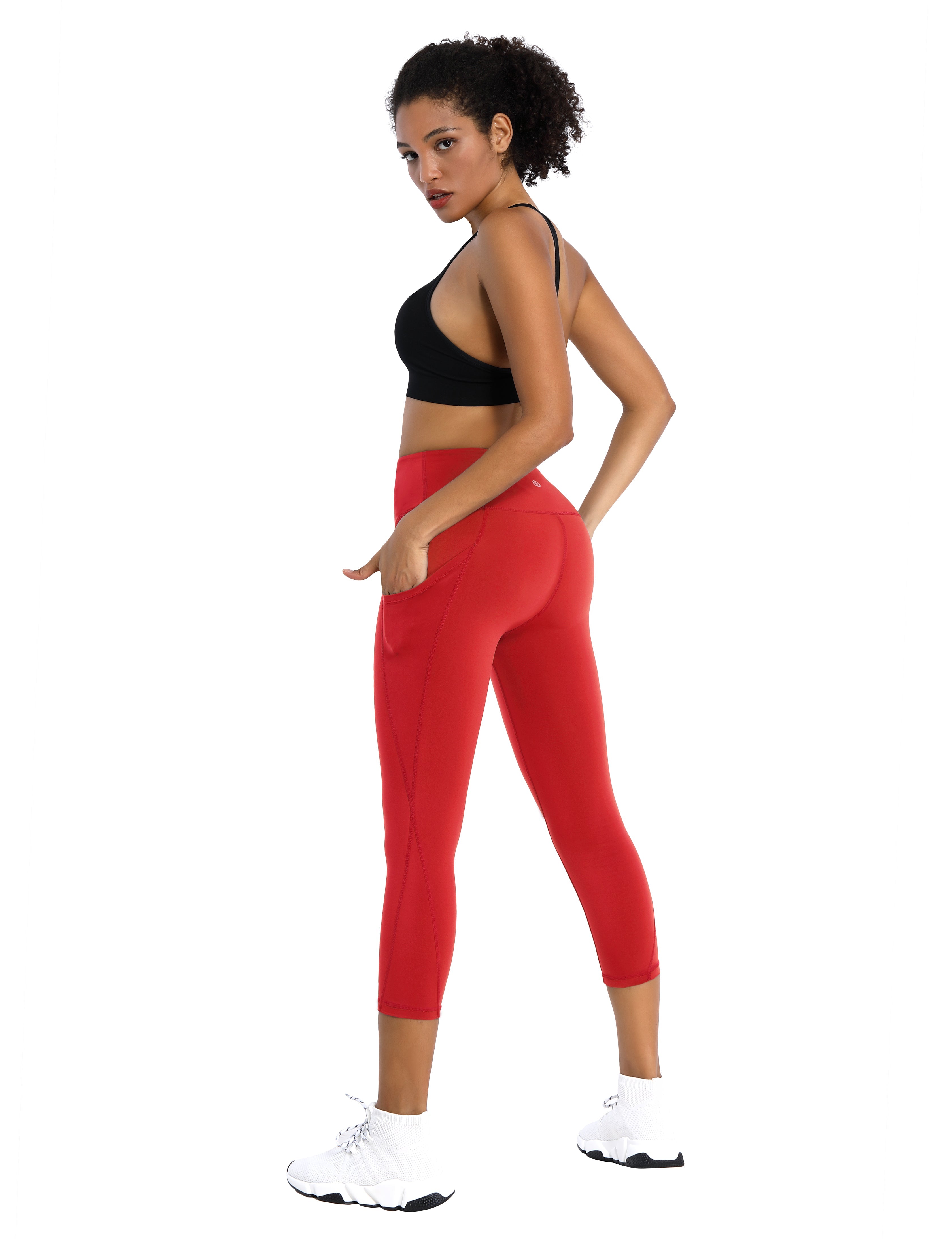 19" High Waist Side Pockets Capris scarlet_Biking