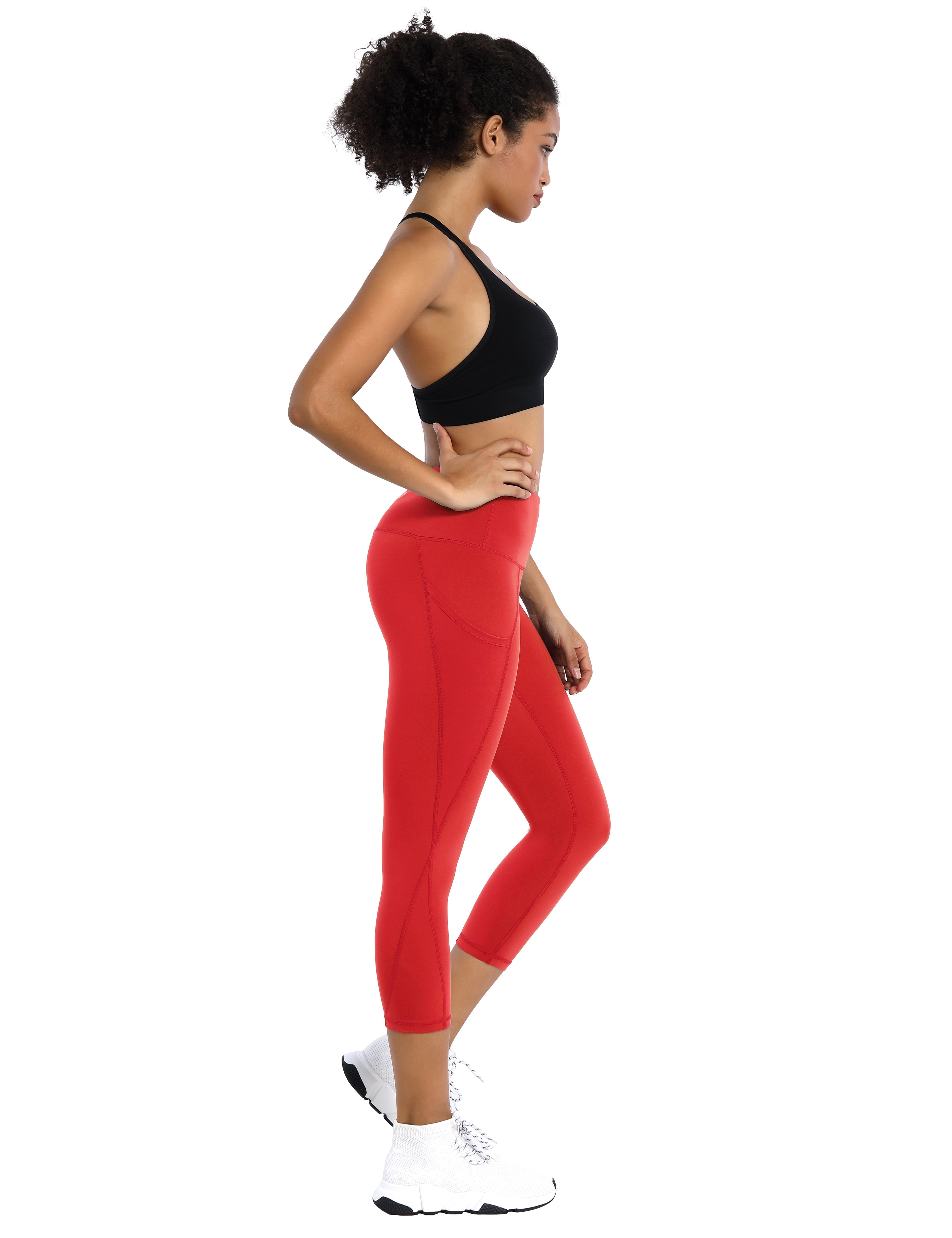 19" High Waist Side Pockets Capris scarlet_Biking