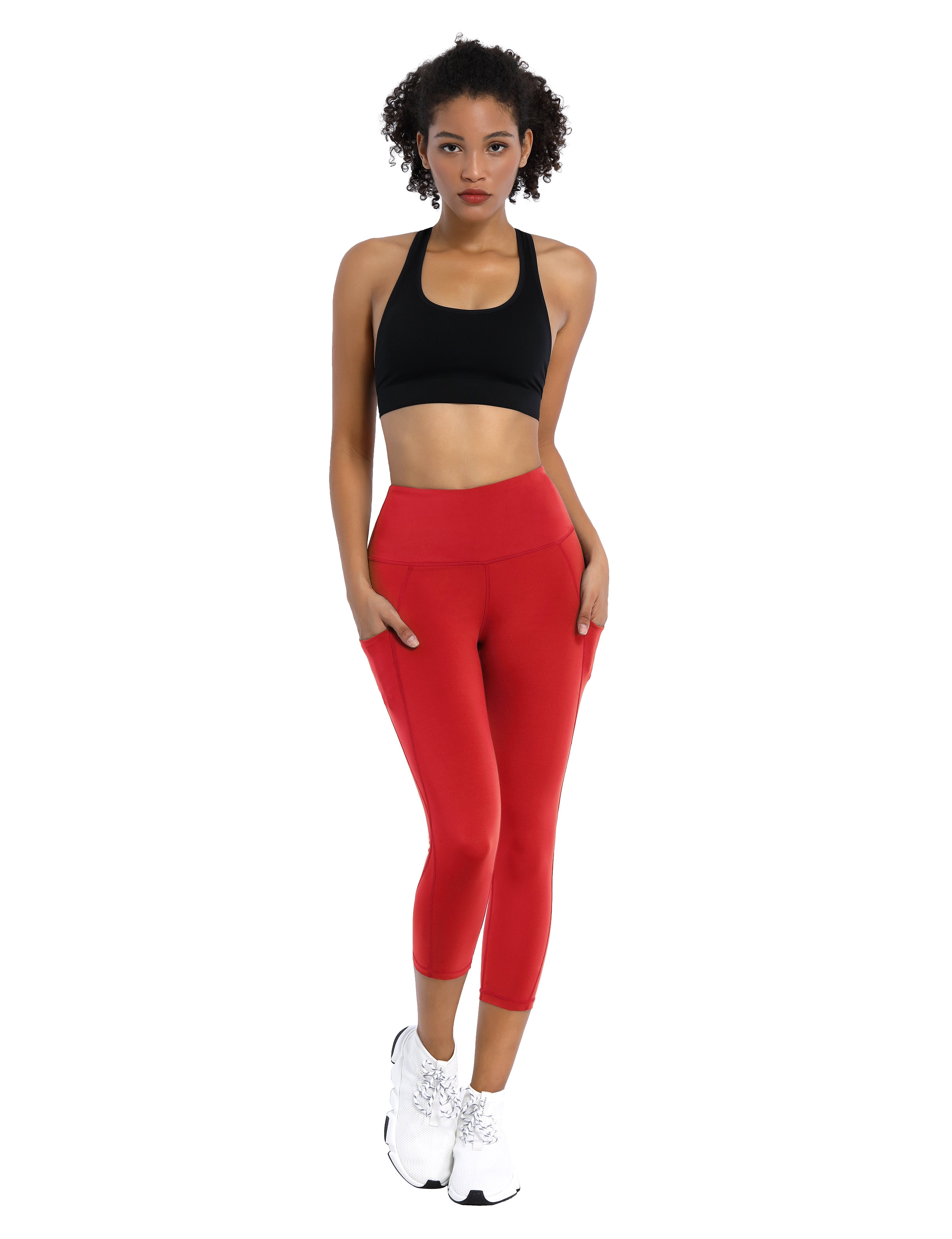 19" High Waist Side Pockets Capris scarlet_Biking