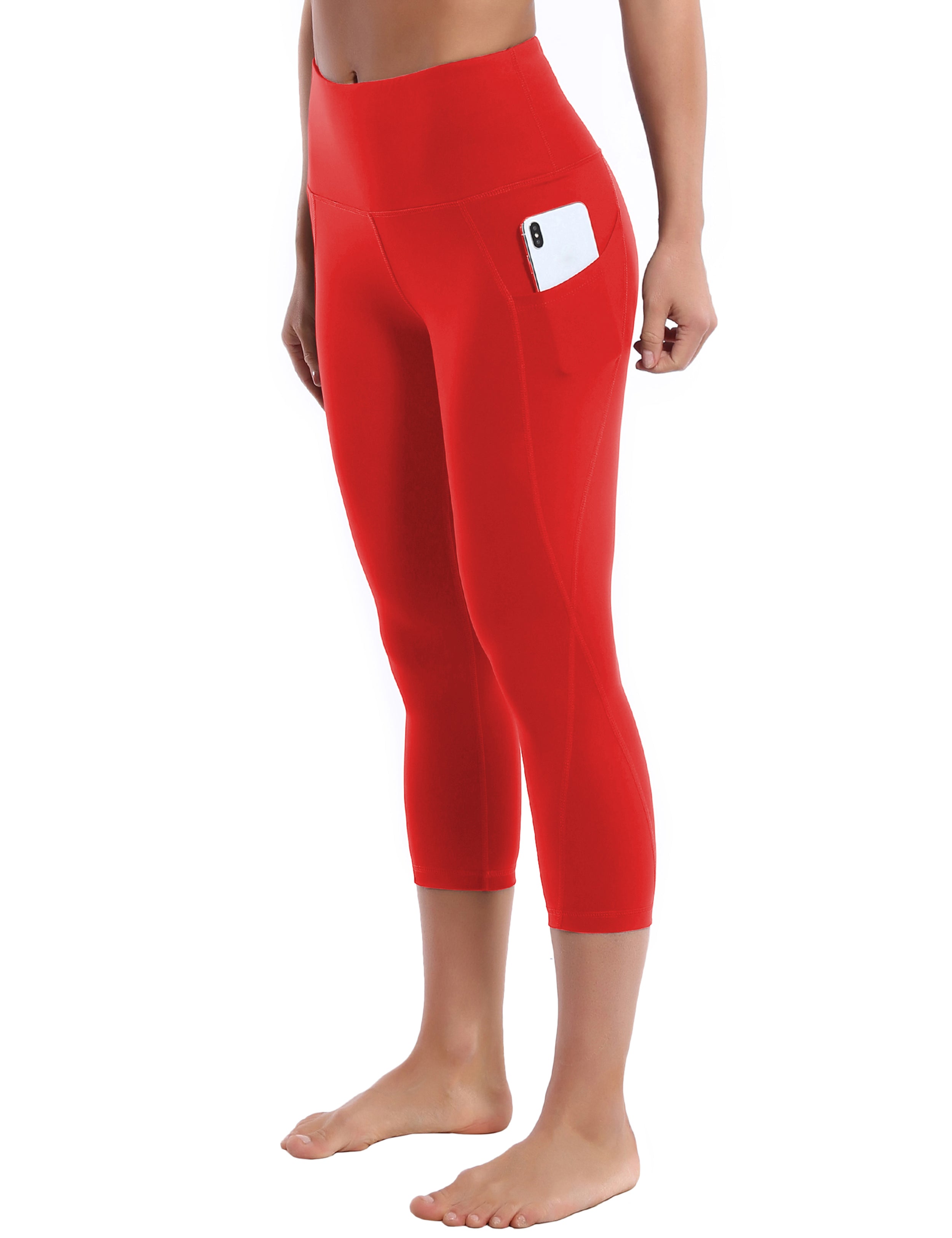 19" High Waist Side Pockets Capris scarlet_Biking