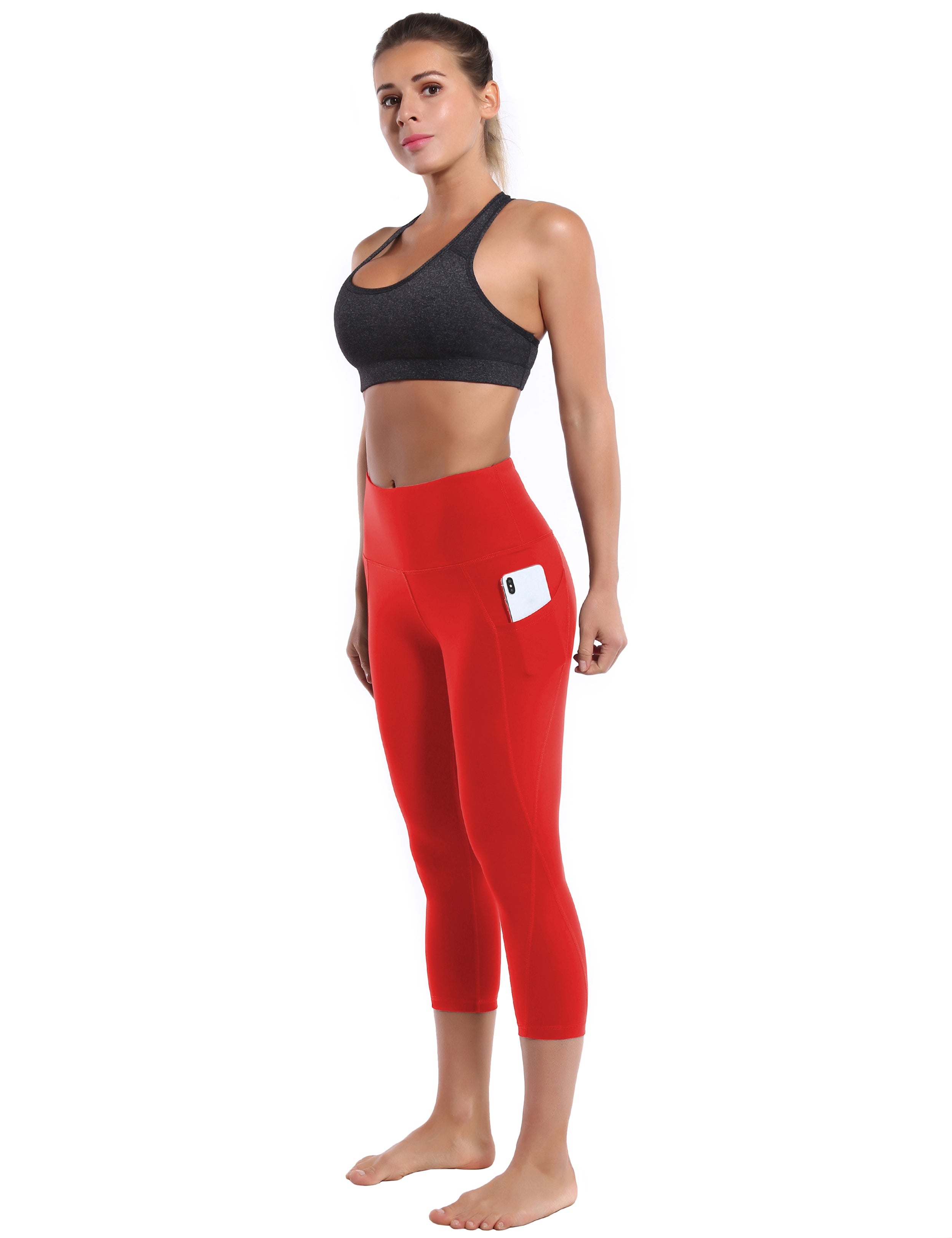 19" High Waist Side Pockets Capris scarlet_Biking