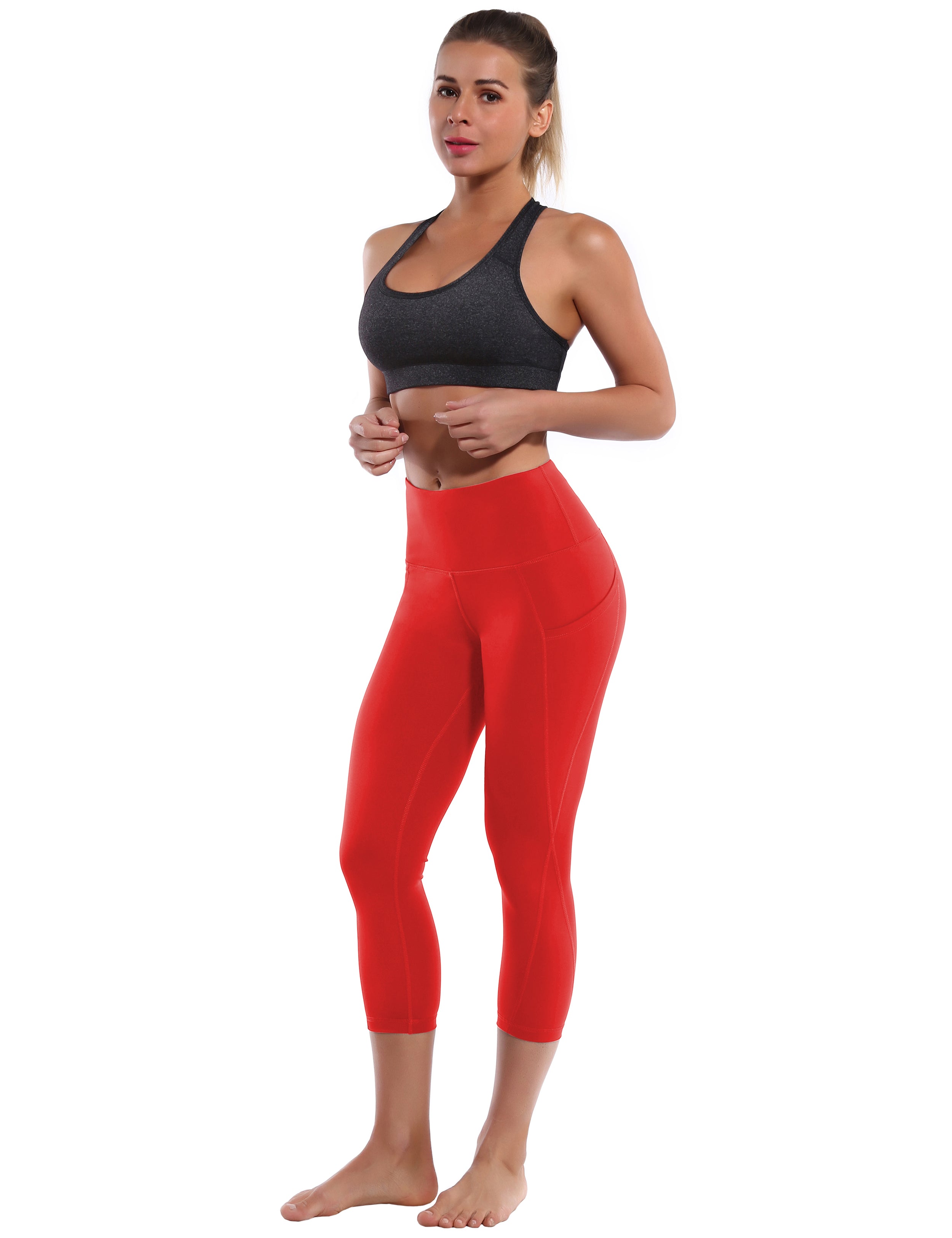 19" High Waist Side Pockets Capris scarlet_Biking