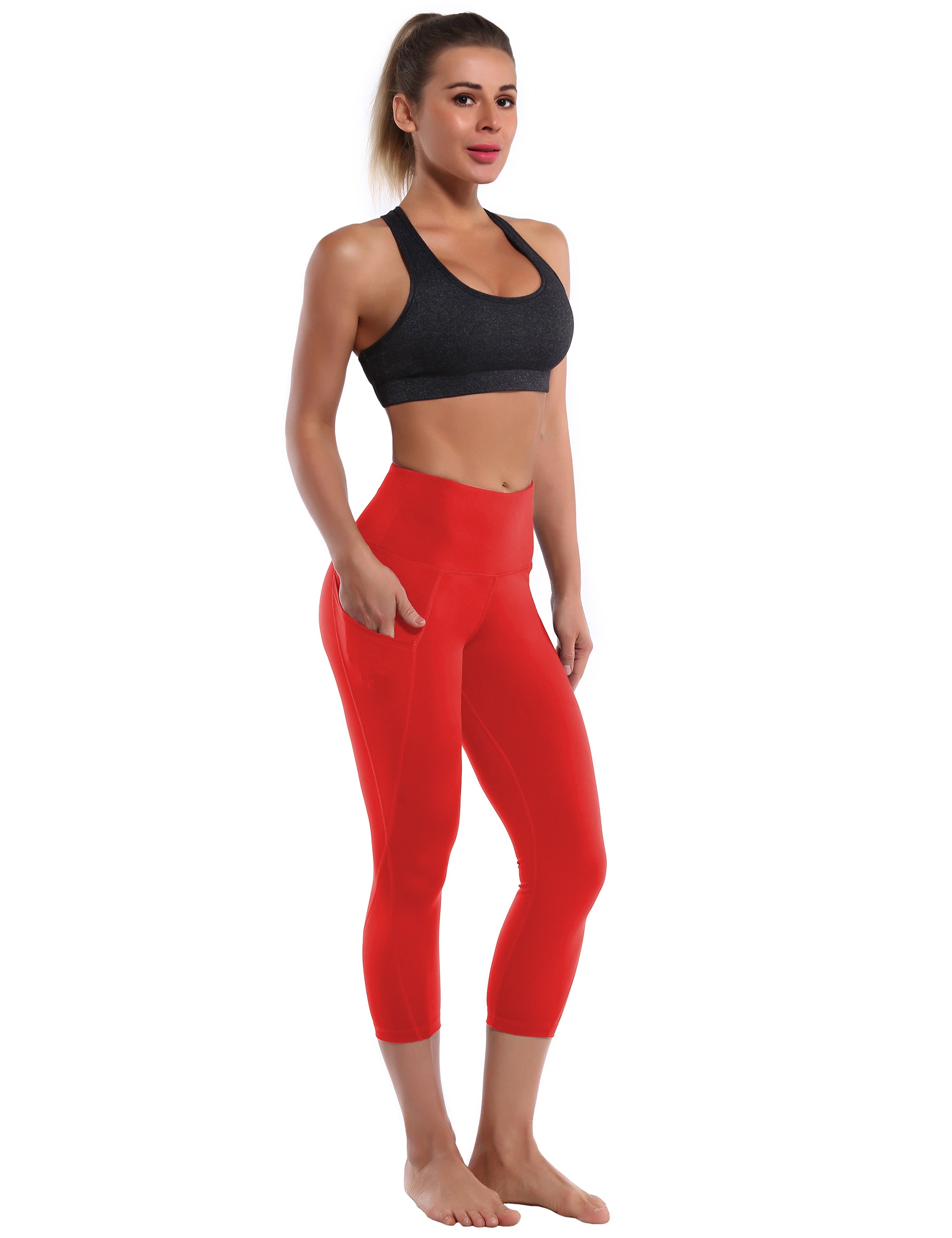 19" High Waist Side Pockets Capris scarlet_Biking