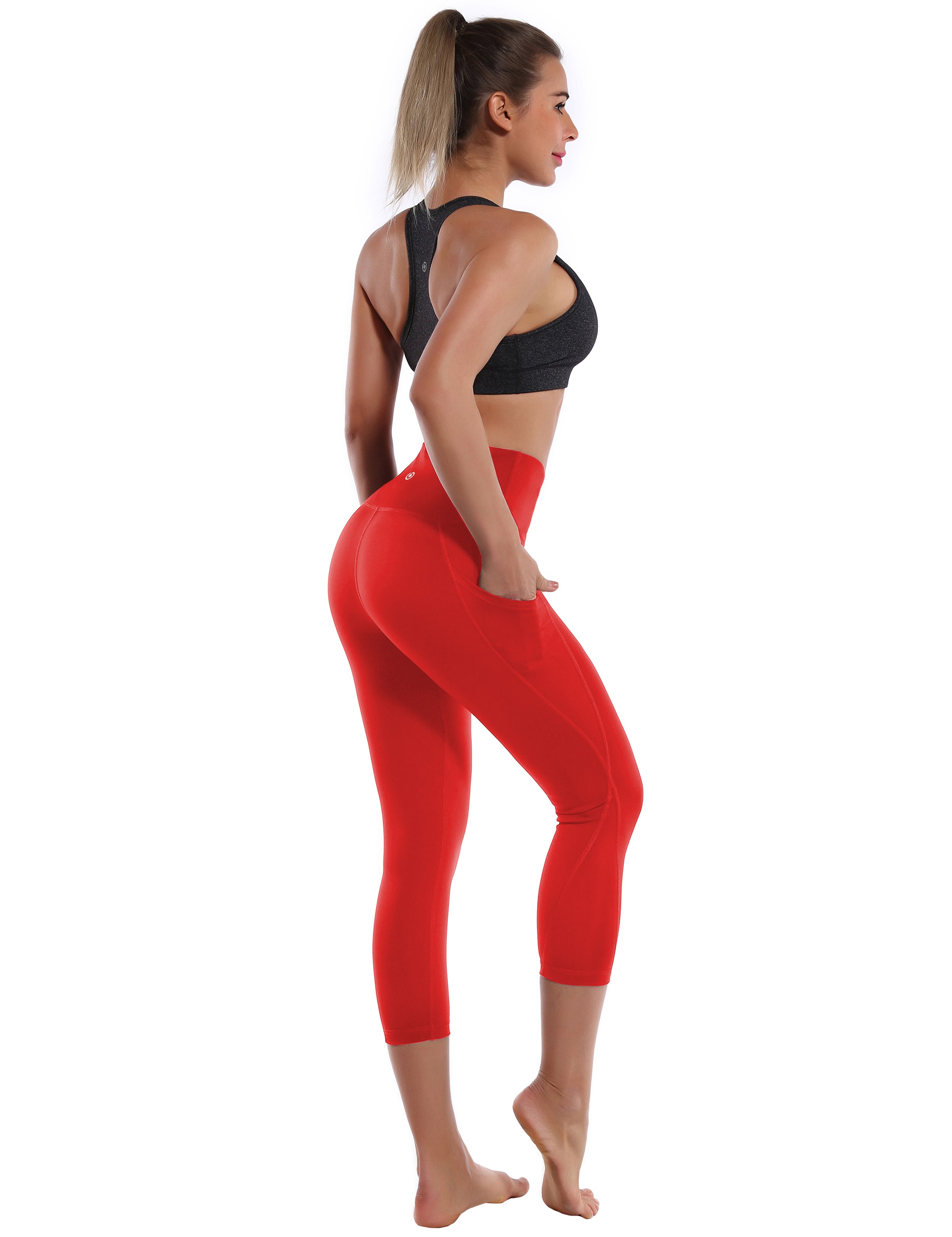 19" High Waist Side Pockets Capris scarlet_Biking